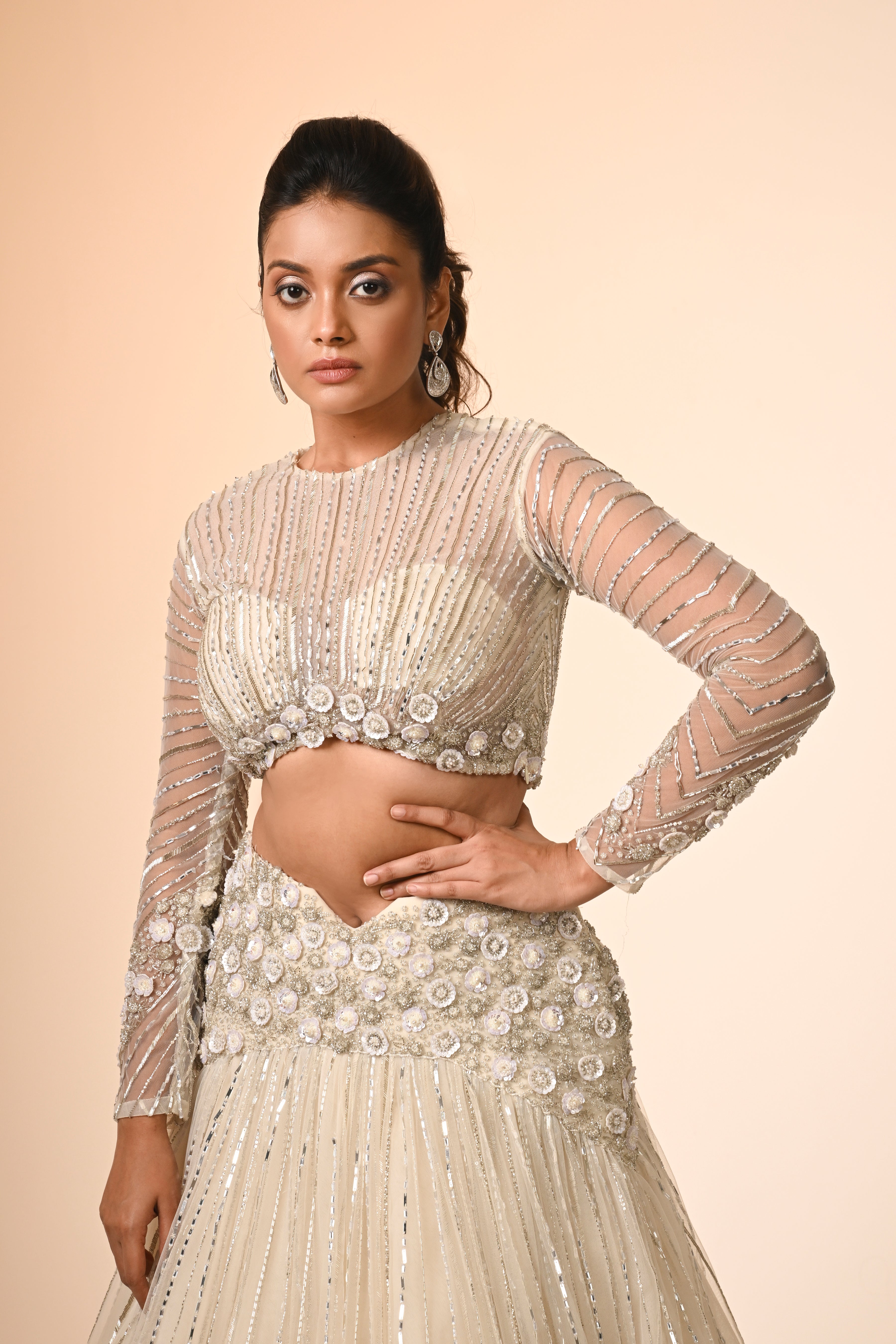 Ivory Embroidered Blouse And Lehenga
