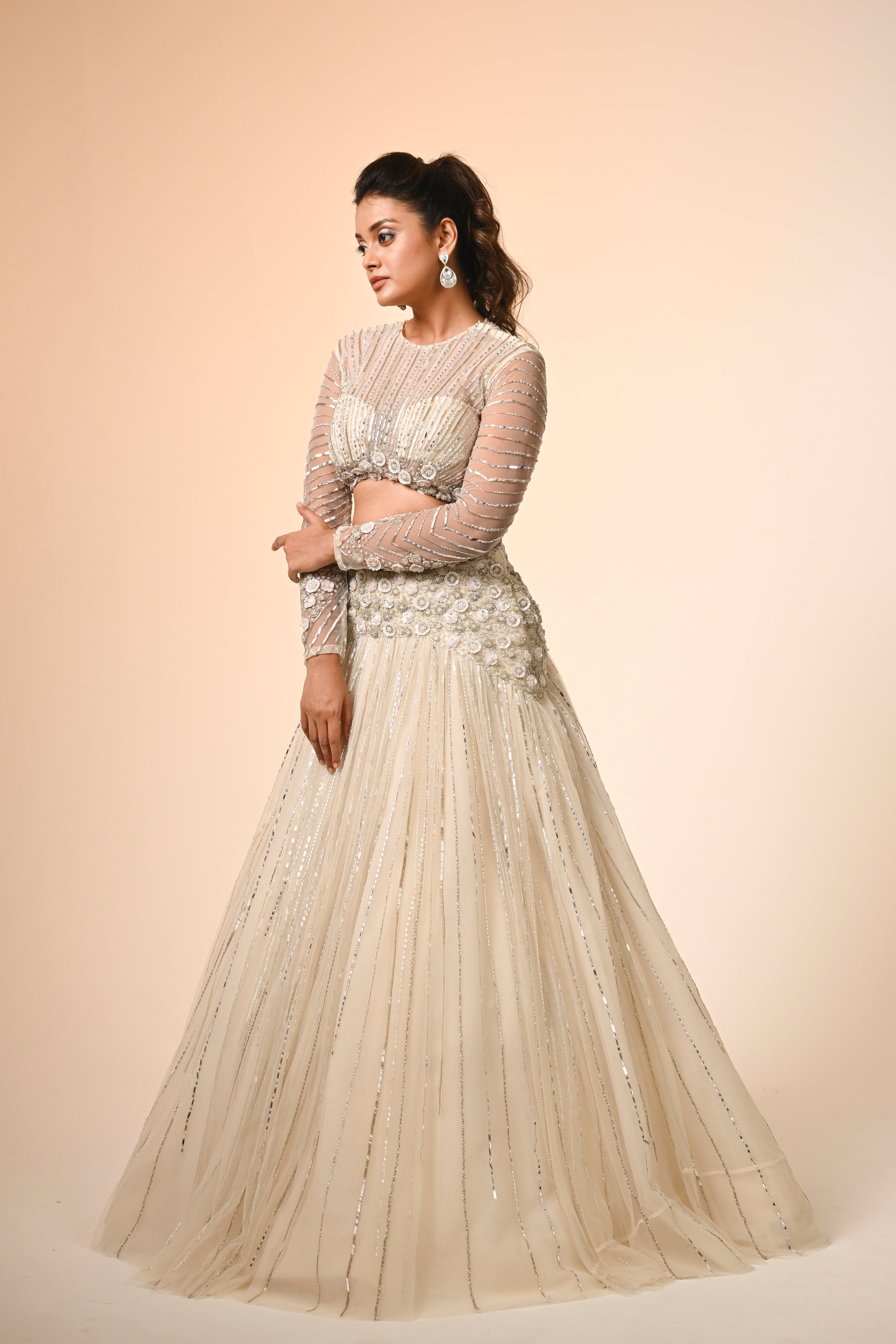Ivory Embroidered Blouse And Lehenga