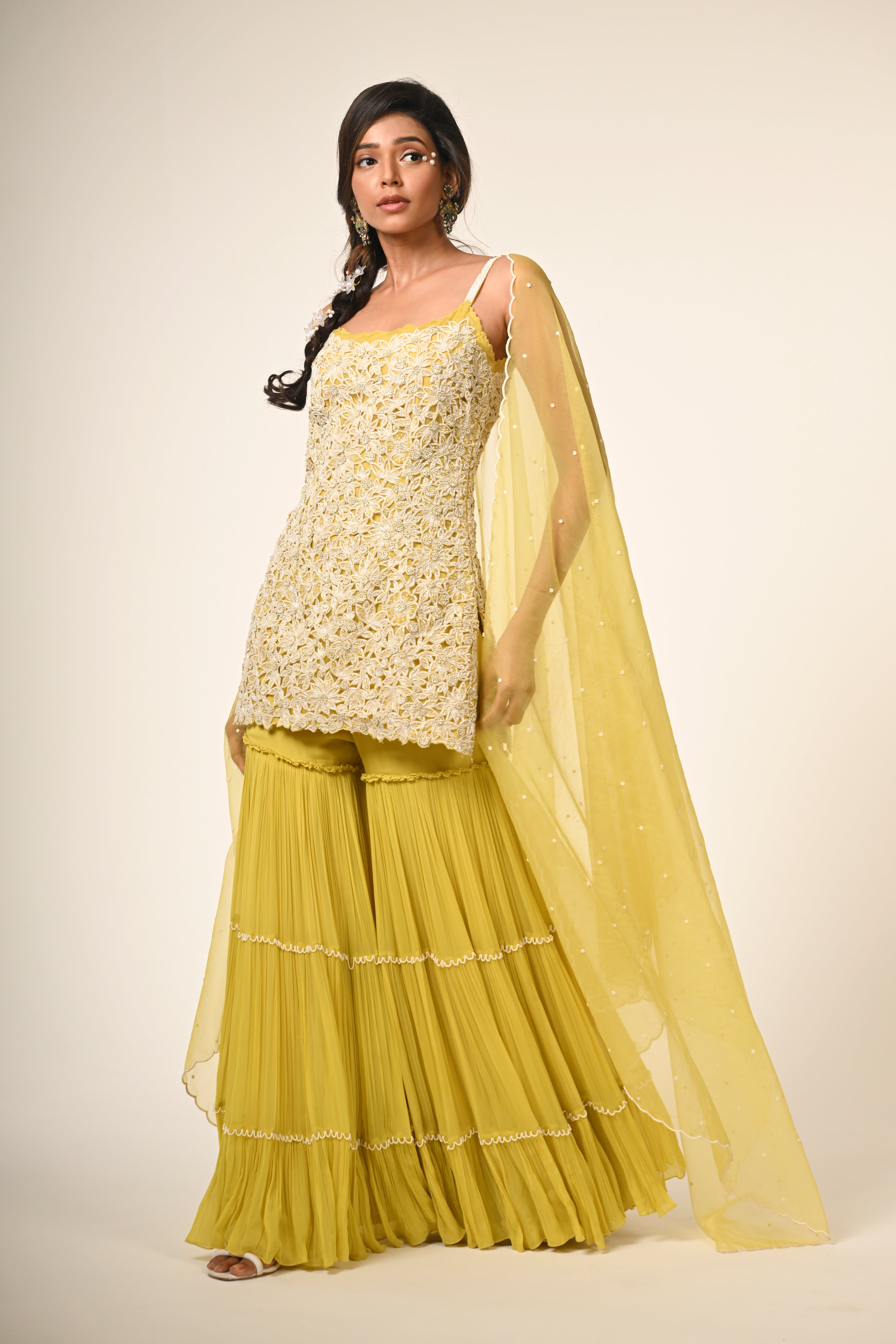 Yellow Floral Cutwork Kurta Set