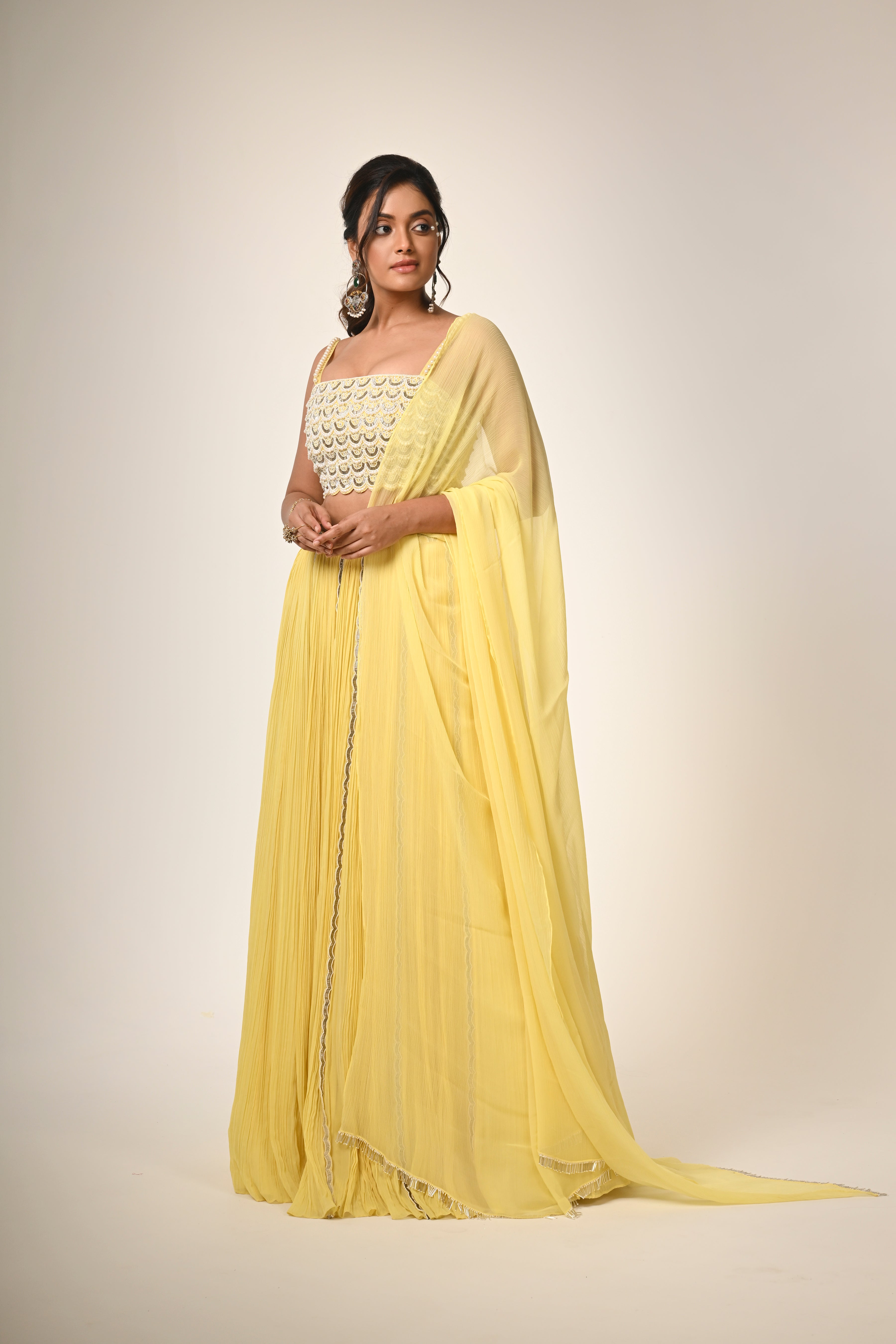 Yellow Lehanga With Scallop Embroidery Blouse