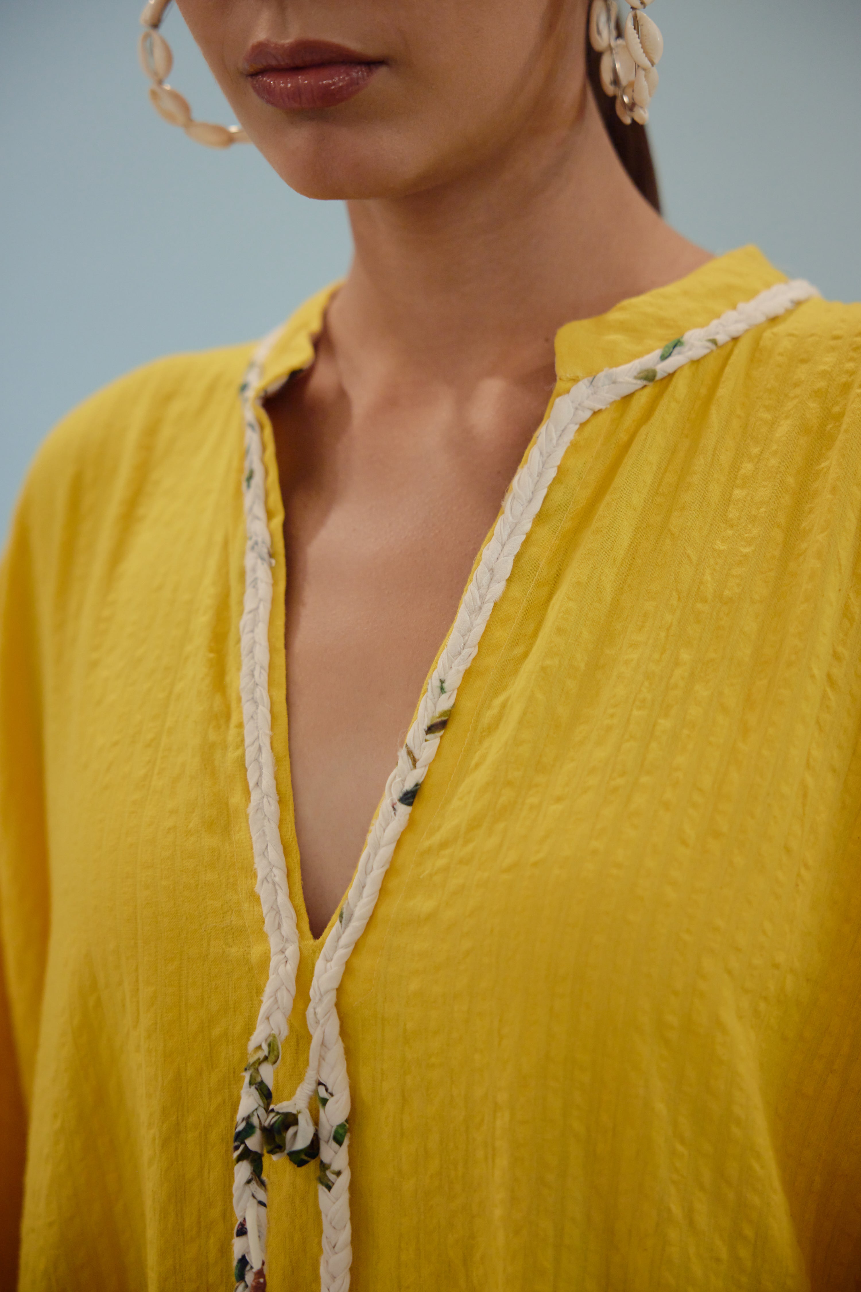 Yellow Hand-Braided Tassels Kaftan Dress