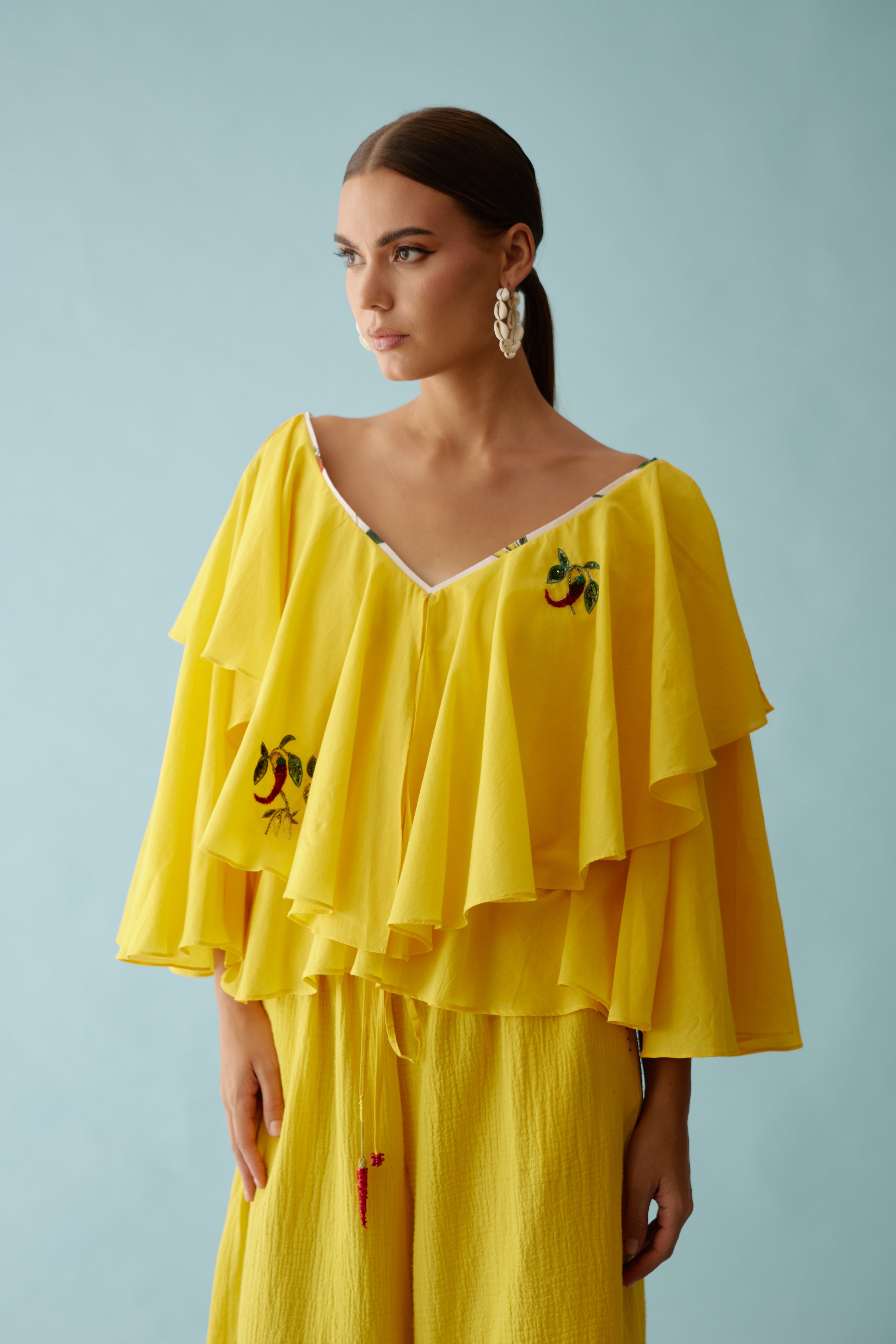 Yellow cheap frill top