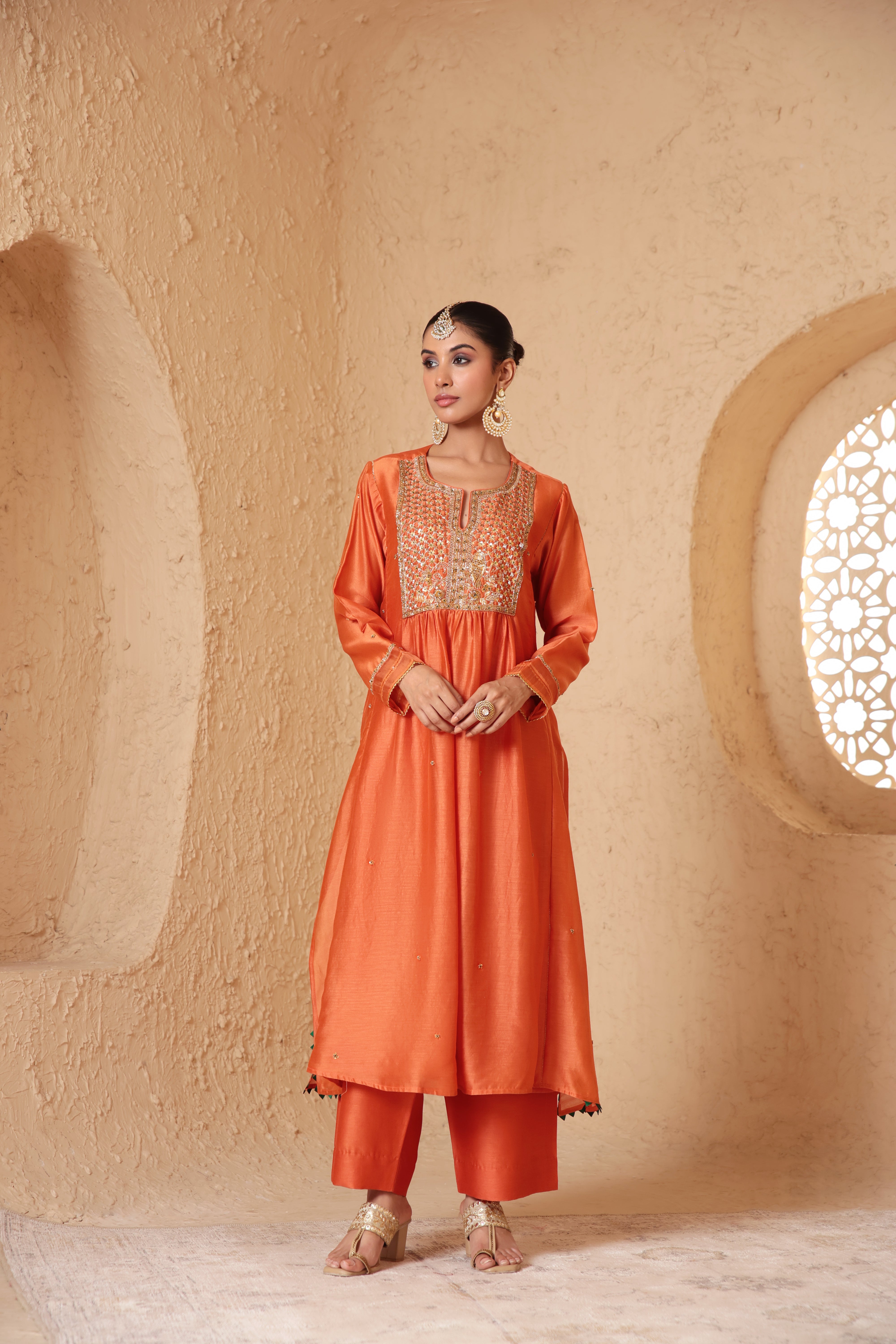Mehrang Orange Frockstyle Kurta Set