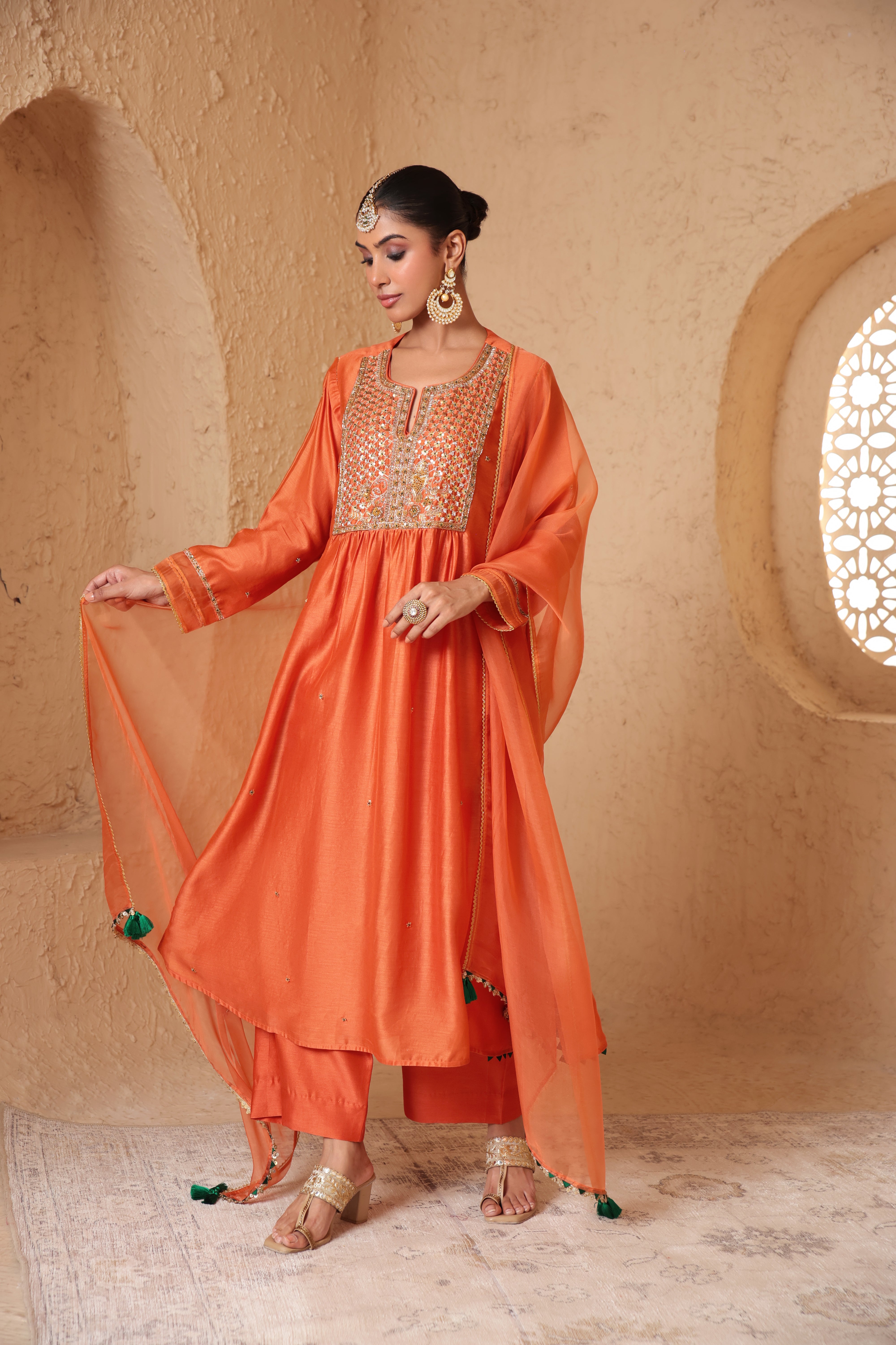 Mehrang Orange Frockstyle Kurta Set