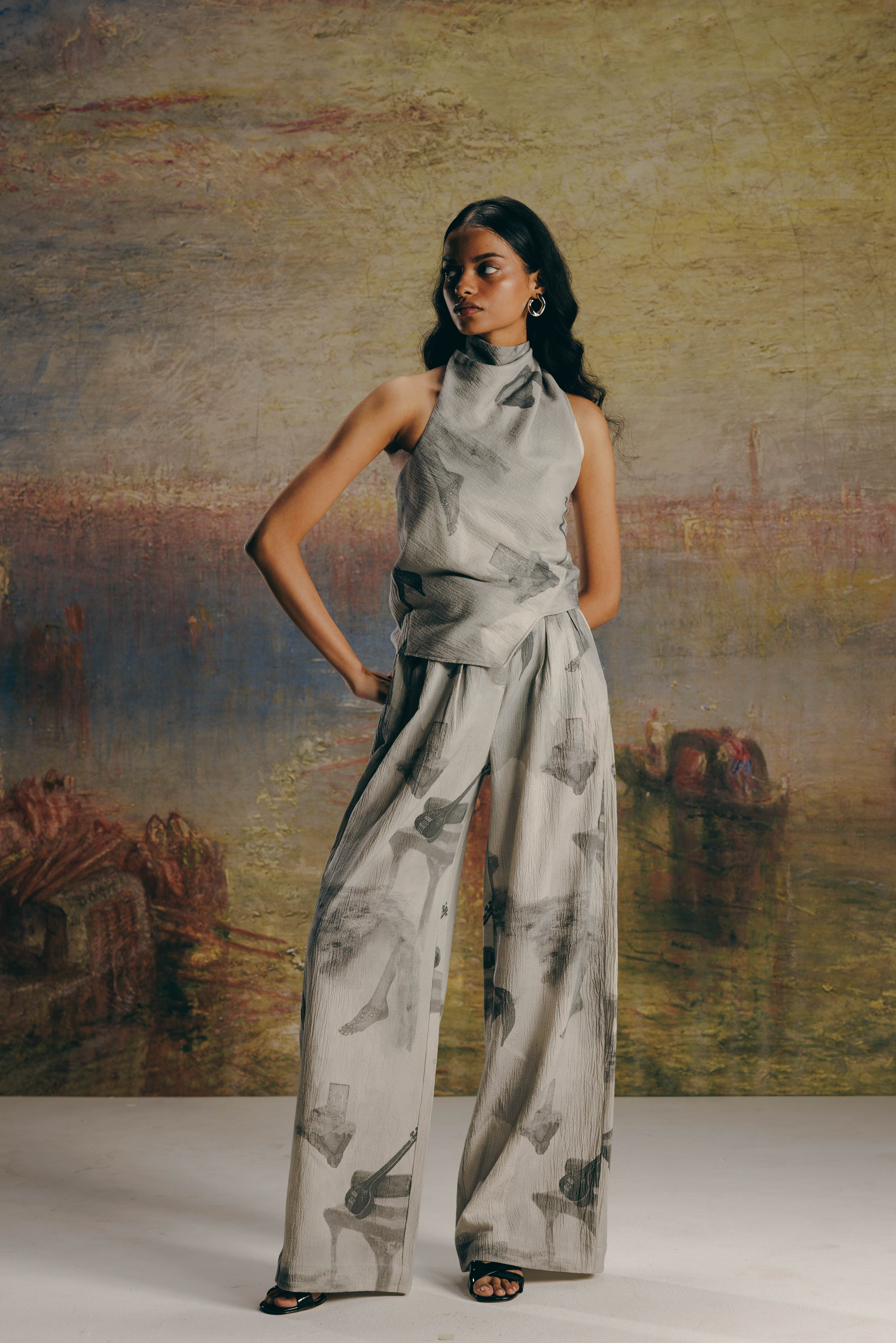 Surrealist Crepe Draped Top & Bollywood Pants