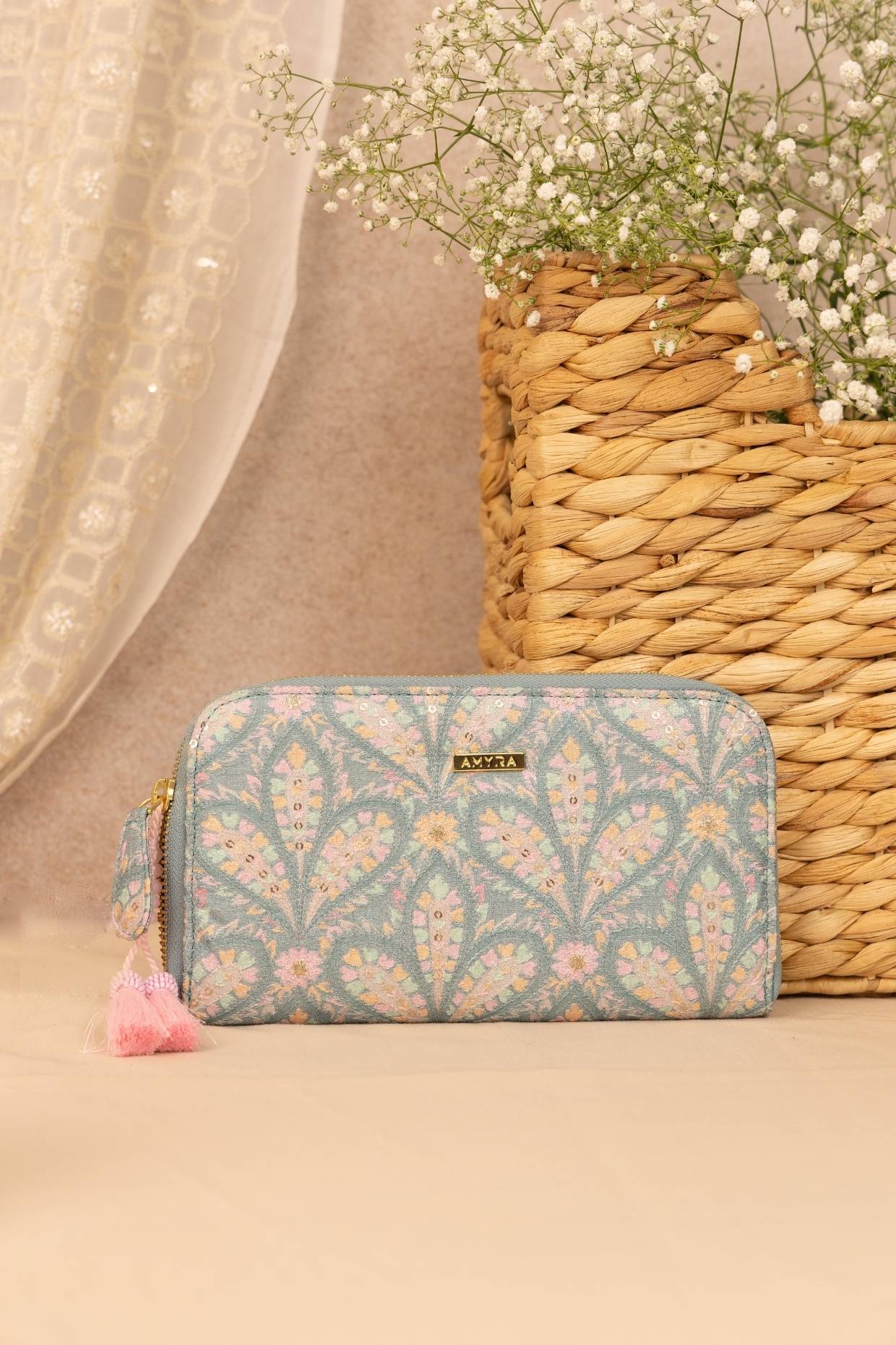 Nyraa Embroidered Wallet - Powder Blue