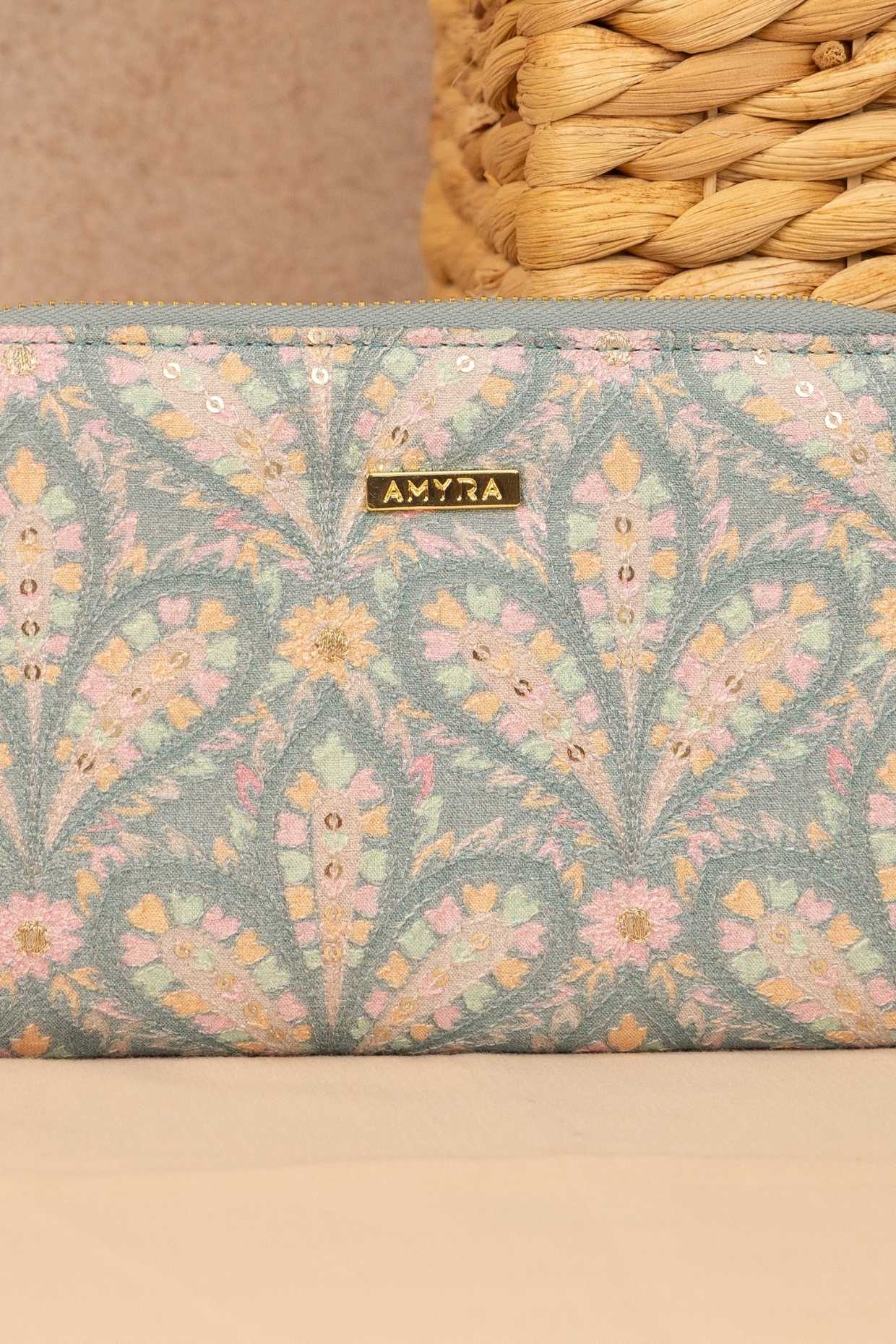 Nyraa Embroidered Wallet - Powder Blue