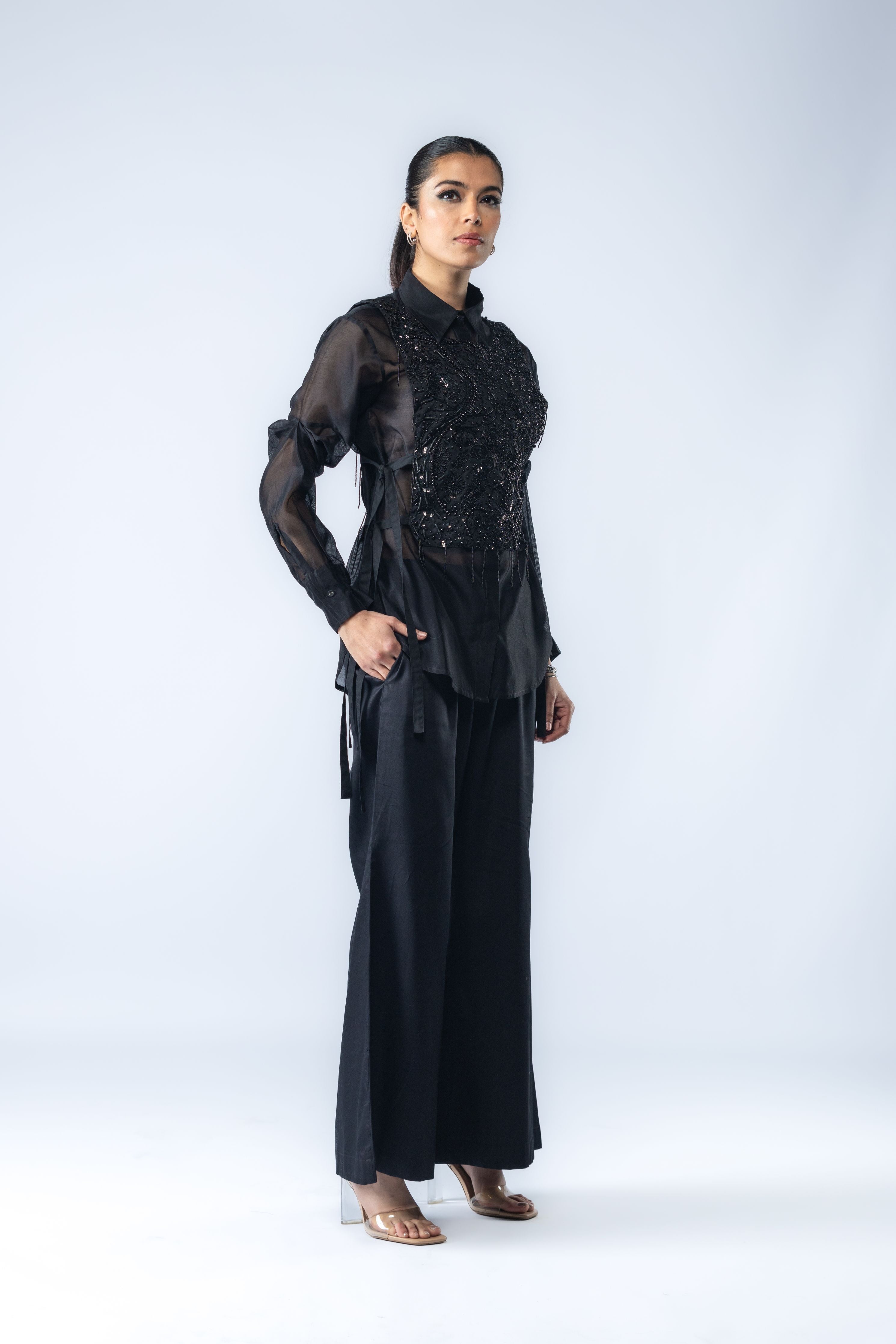 Hand Embroidered Bib With Shirt & Pants