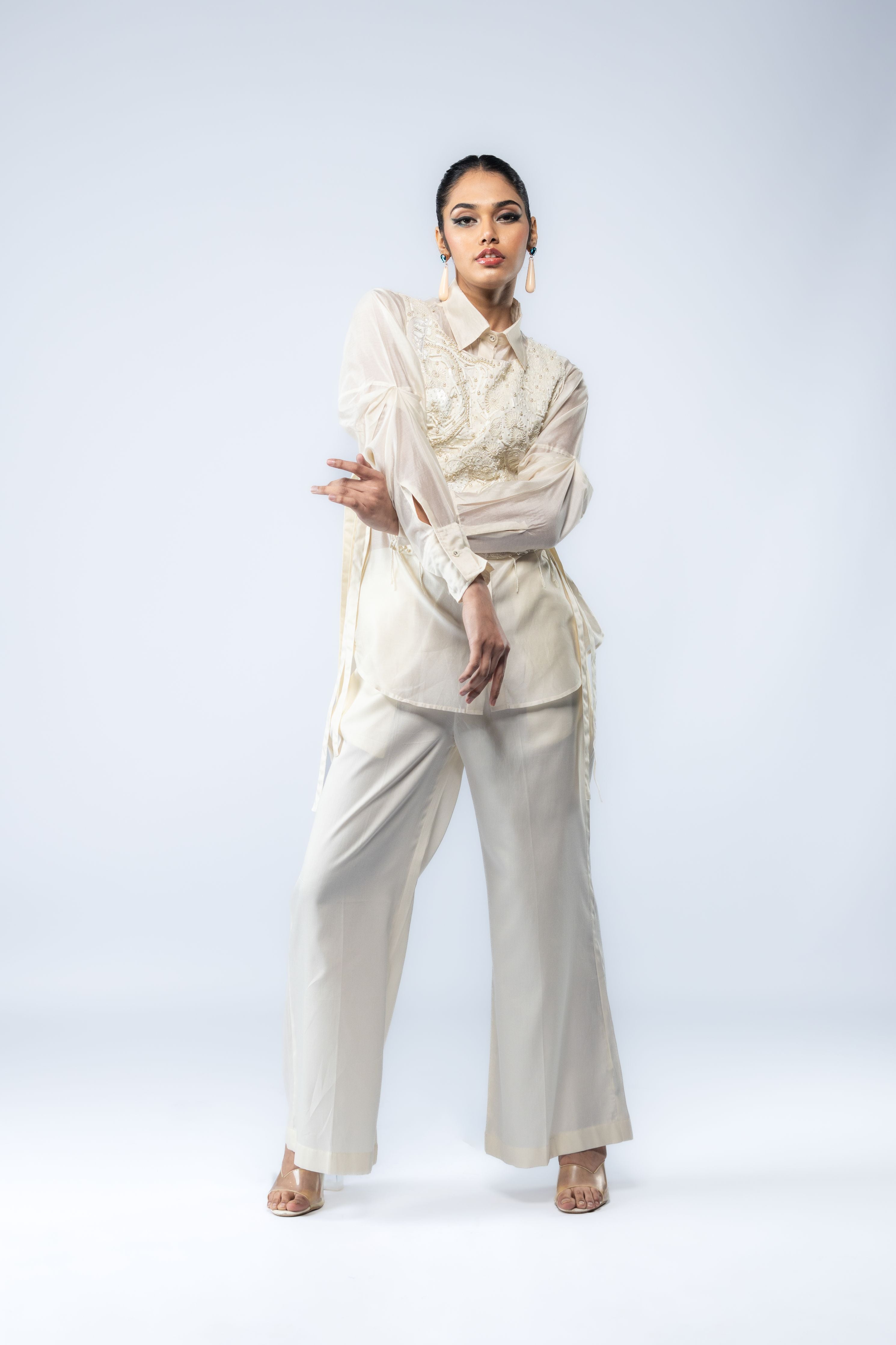 Hand Embroidered Bib With Shirt & Pants