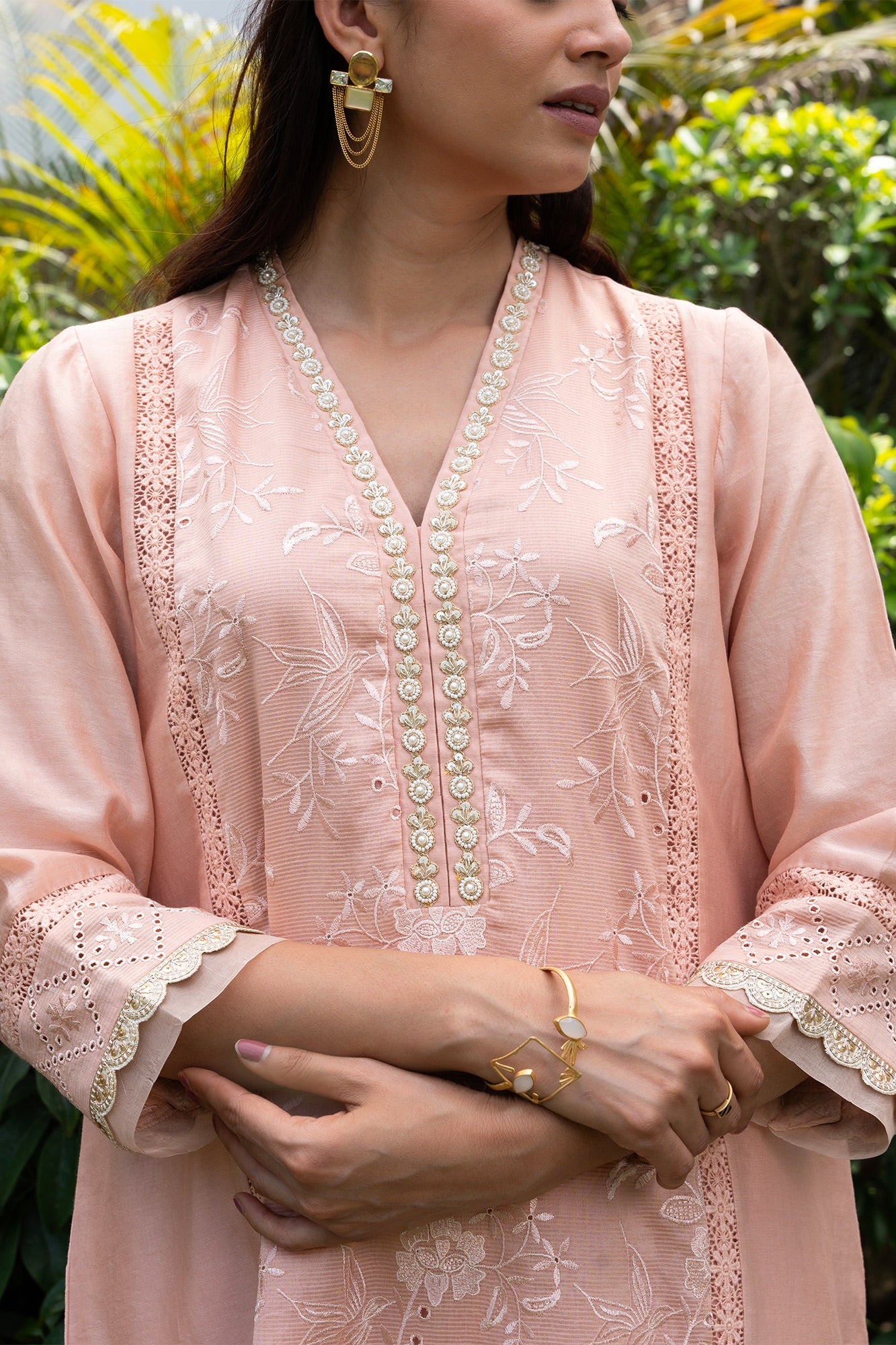 Floral Jaal Embroidered Panelled Kurta Set