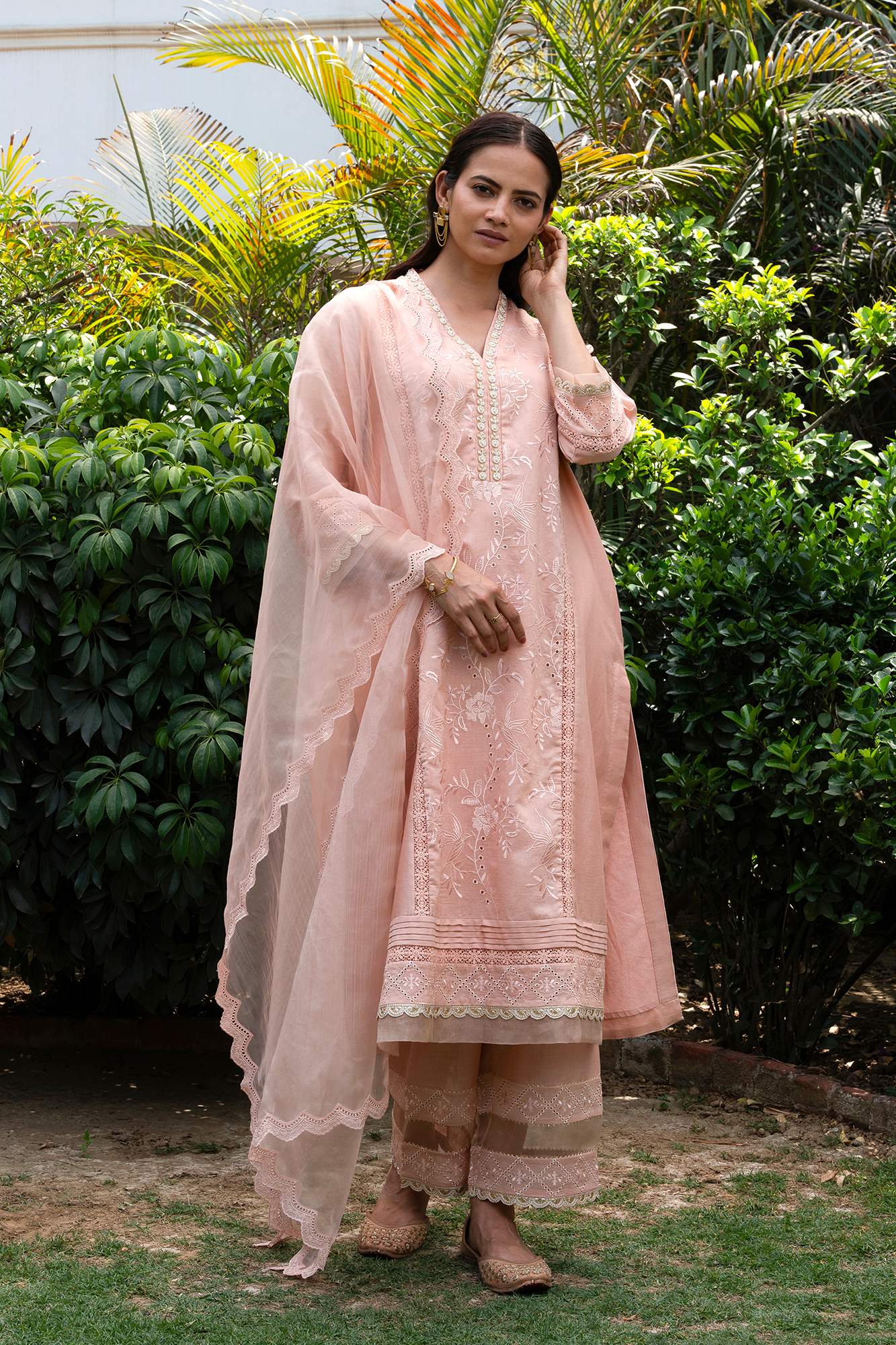 Floral Jaal Embroidered Panelled Kurta Set