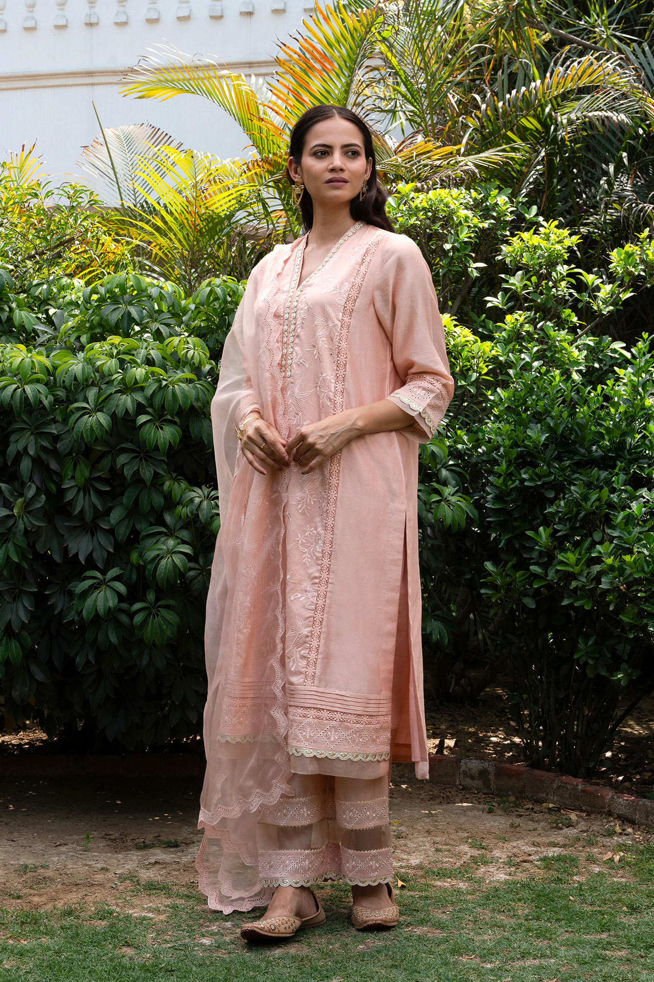 Floral Jaal Embroidered Panelled Kurta Set