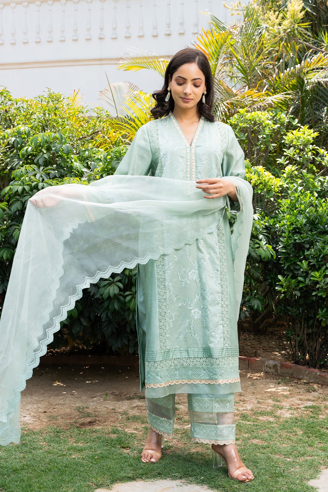 Floral Jaal Embroidered Panelled Kurta Set