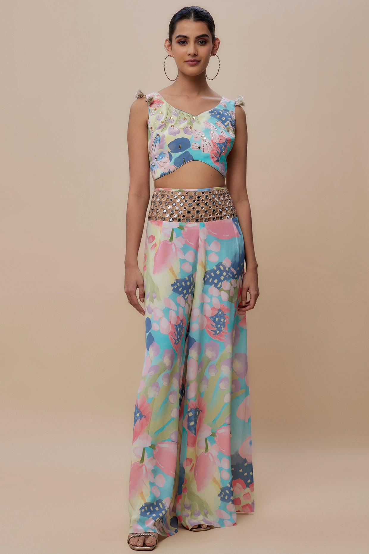 Euphoria Print Lifted Choli With Palazzo