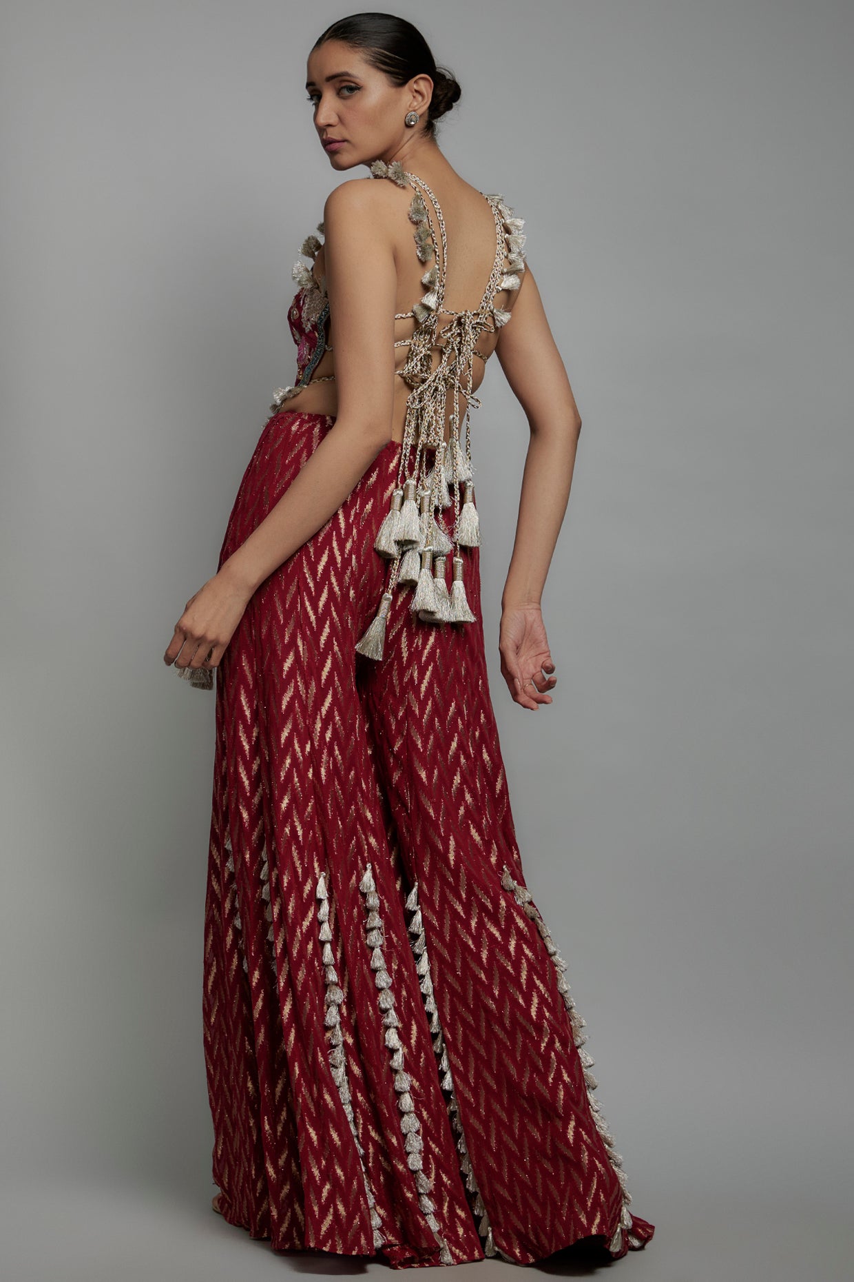 Maroon Embroidered  Choli With Sharara