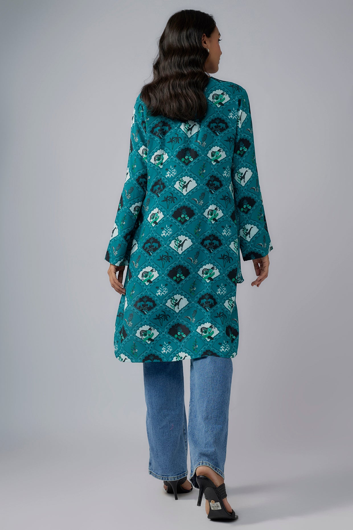 Teal Printed Crepe High Low Tunic