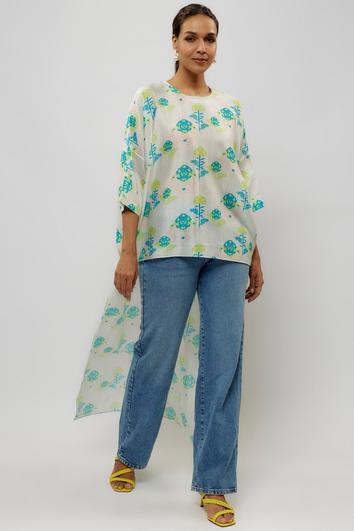 Teal Printed Silkmul High Low Maya Tunic