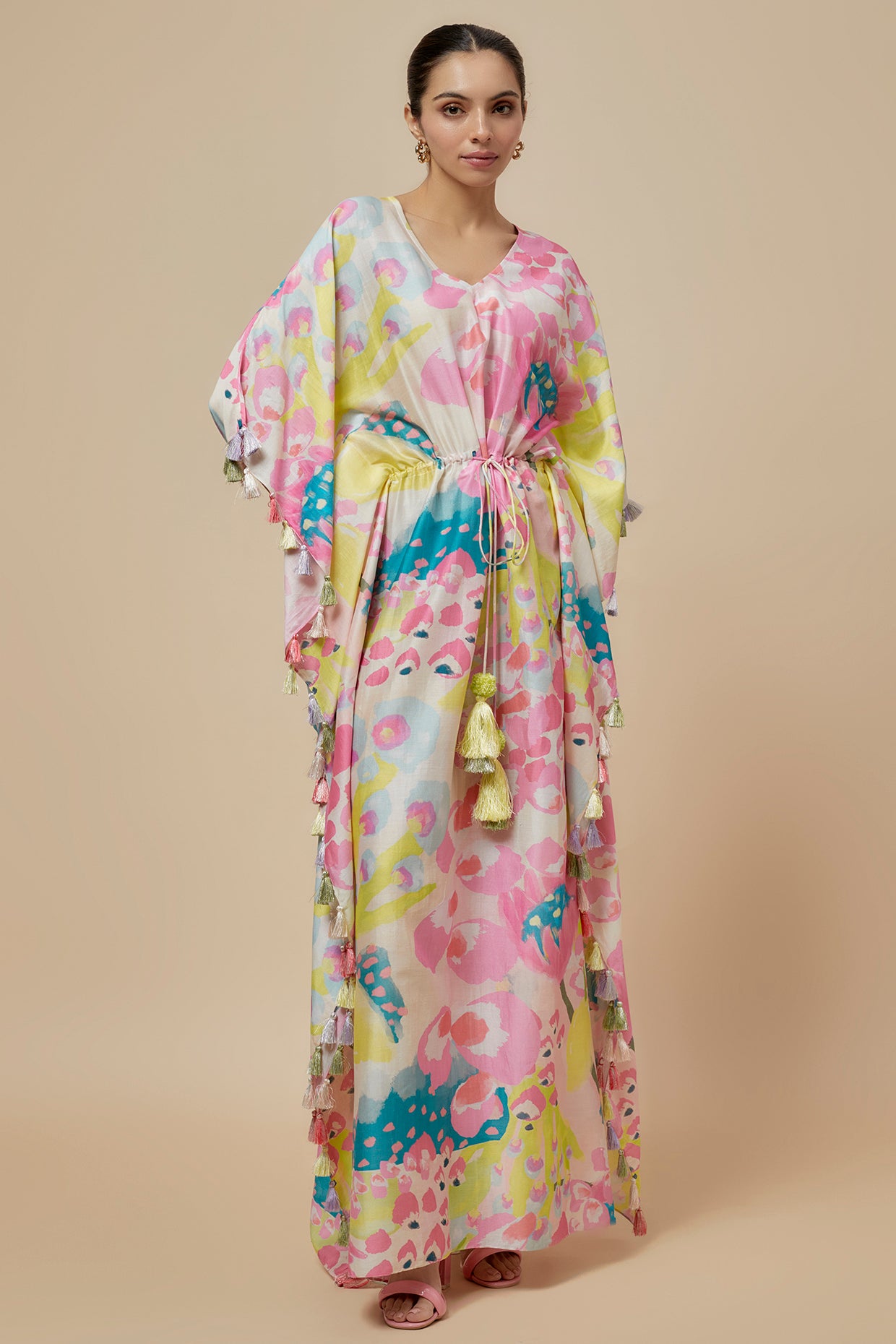 Lime Printed Silkmul Kaftan