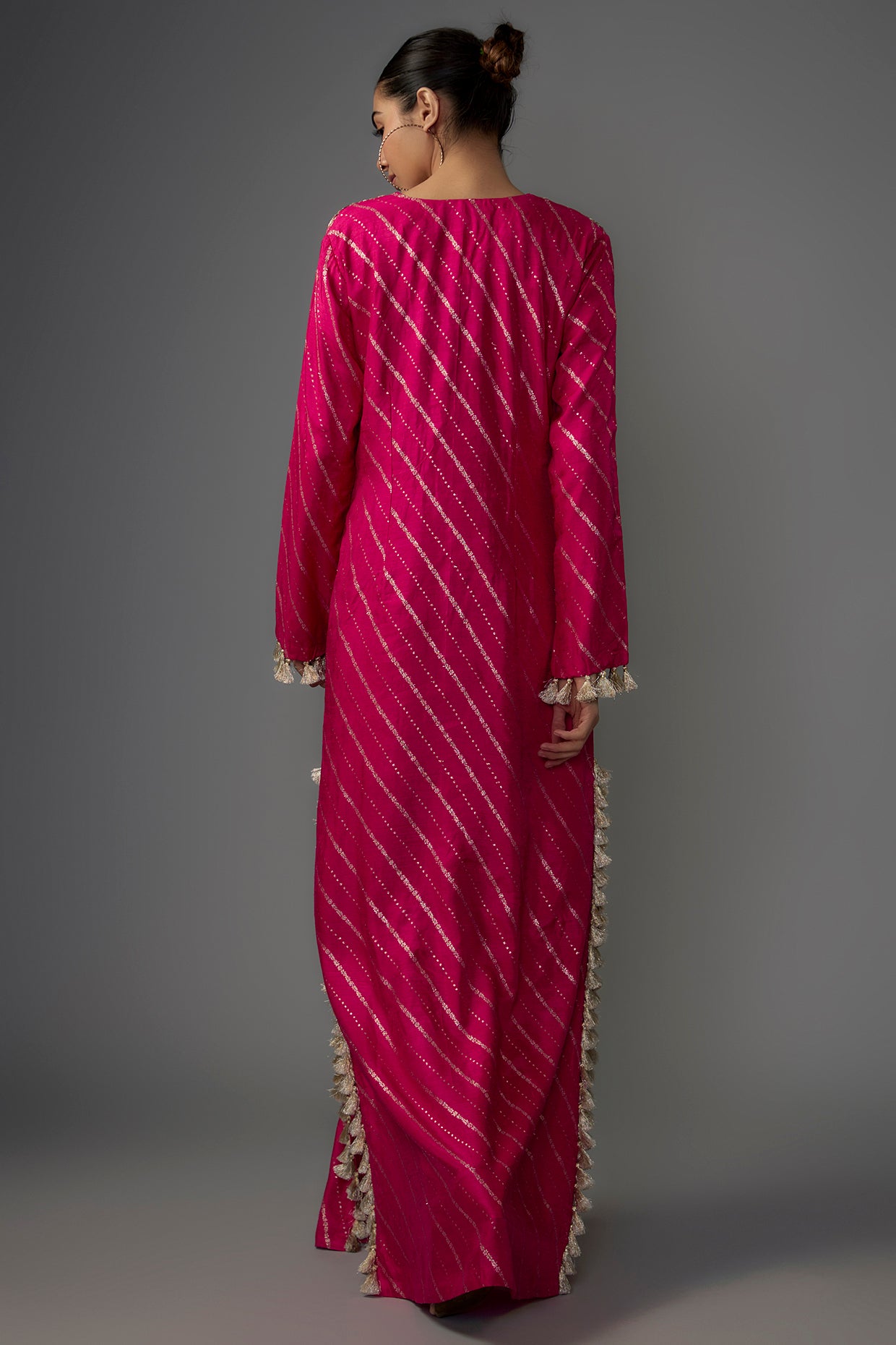 Hot Pink Embroidered Long Beyza Kaftan