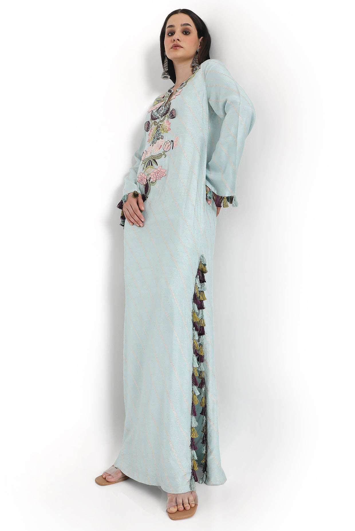 Powder Blue Embroidered Beyza Kaftan