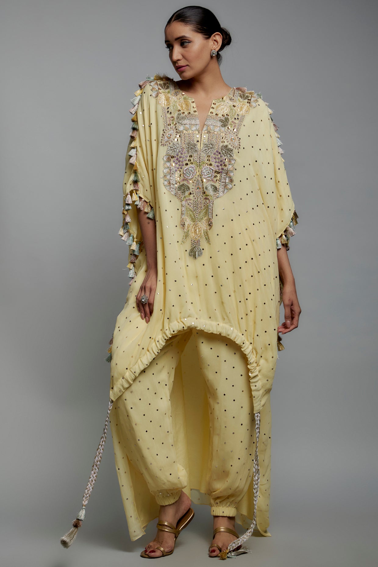 Yellow Embroidered High Low Kurta Set