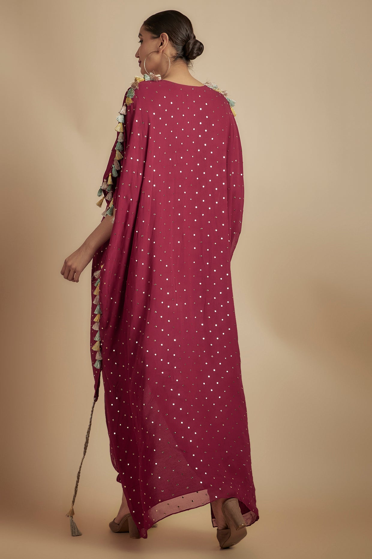 Maroon Embroidered High Low Kurta Set