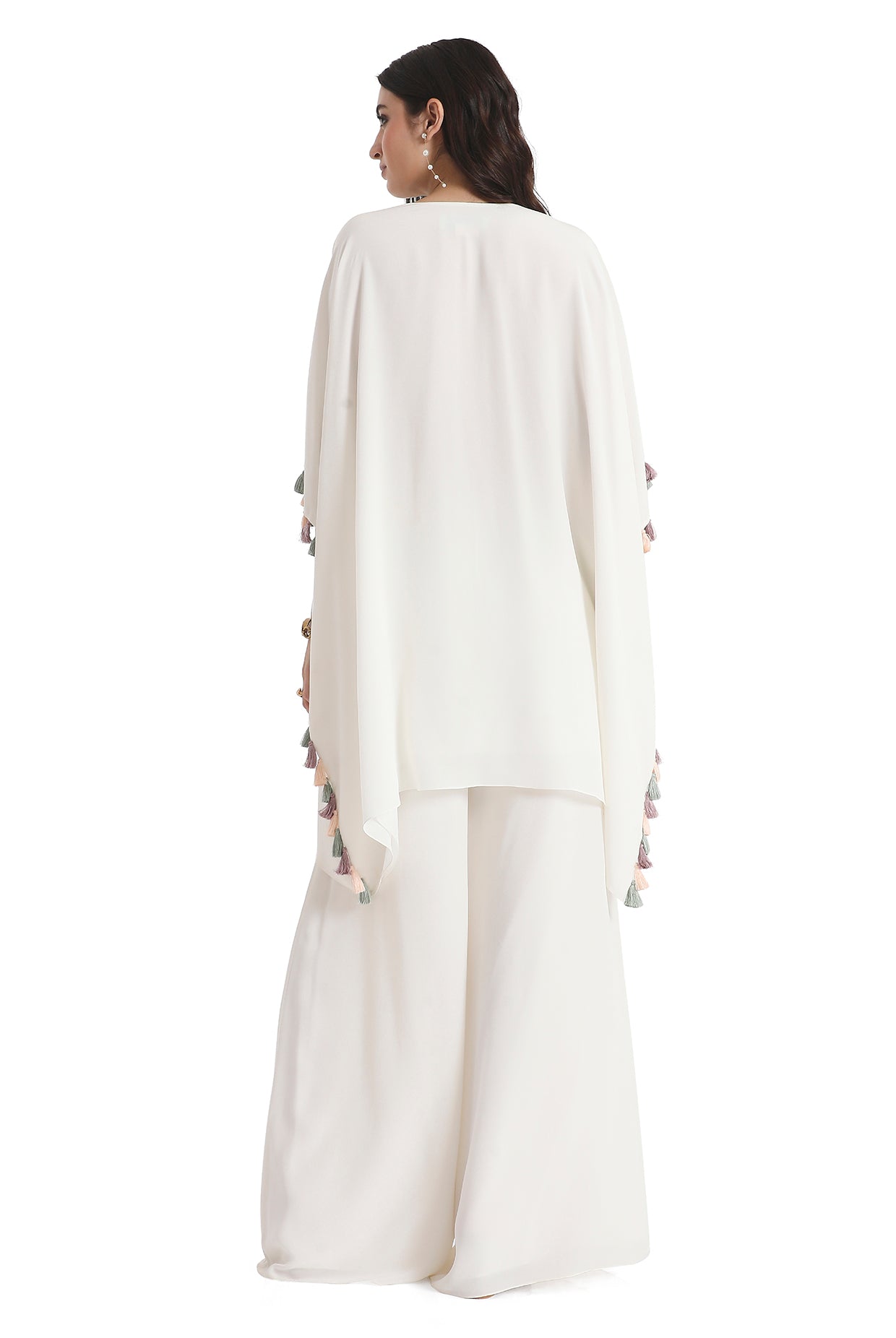 Ivory Embroidered Crepe Kaftan With Crepe Palazzo