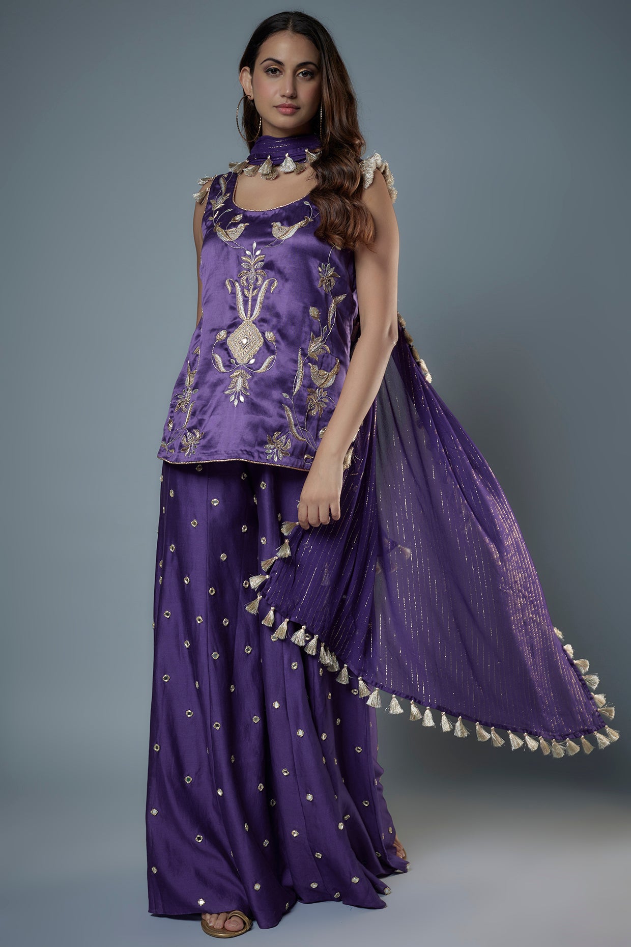 Purple Embroidered Sharara Set