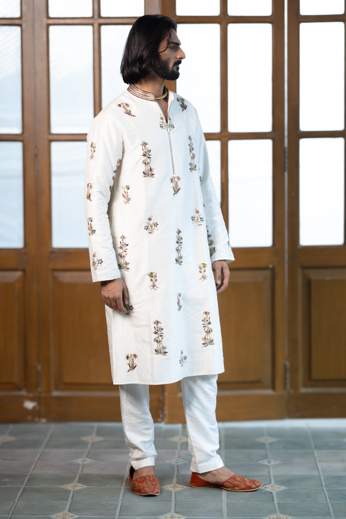 Off White Embroidered Kurta With Pant