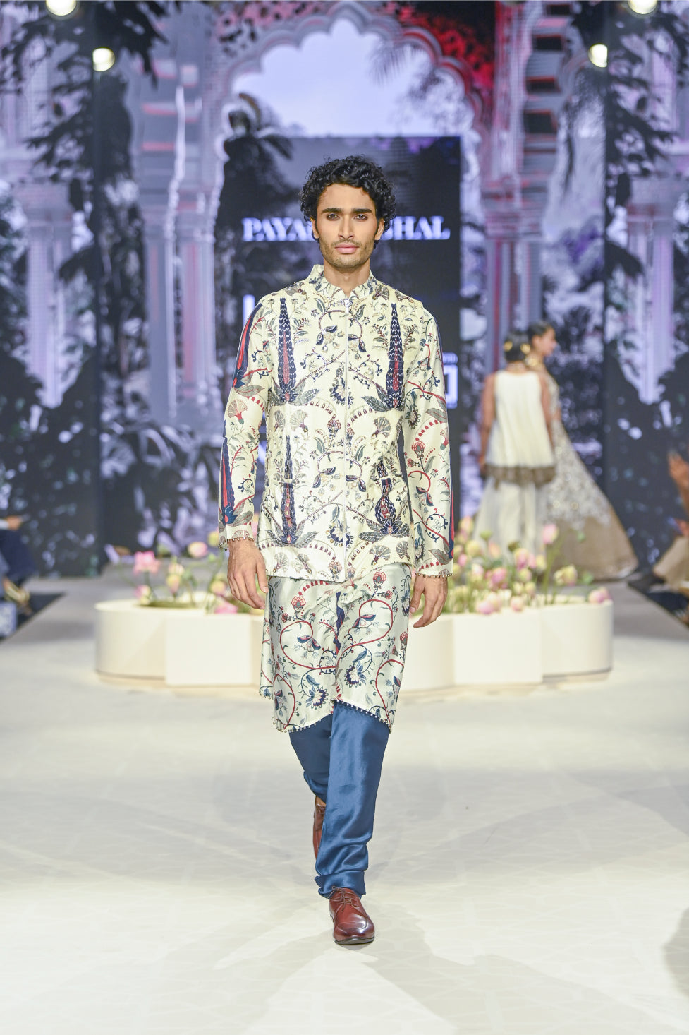 Blue Embroidered Printed Kurta With Churidar