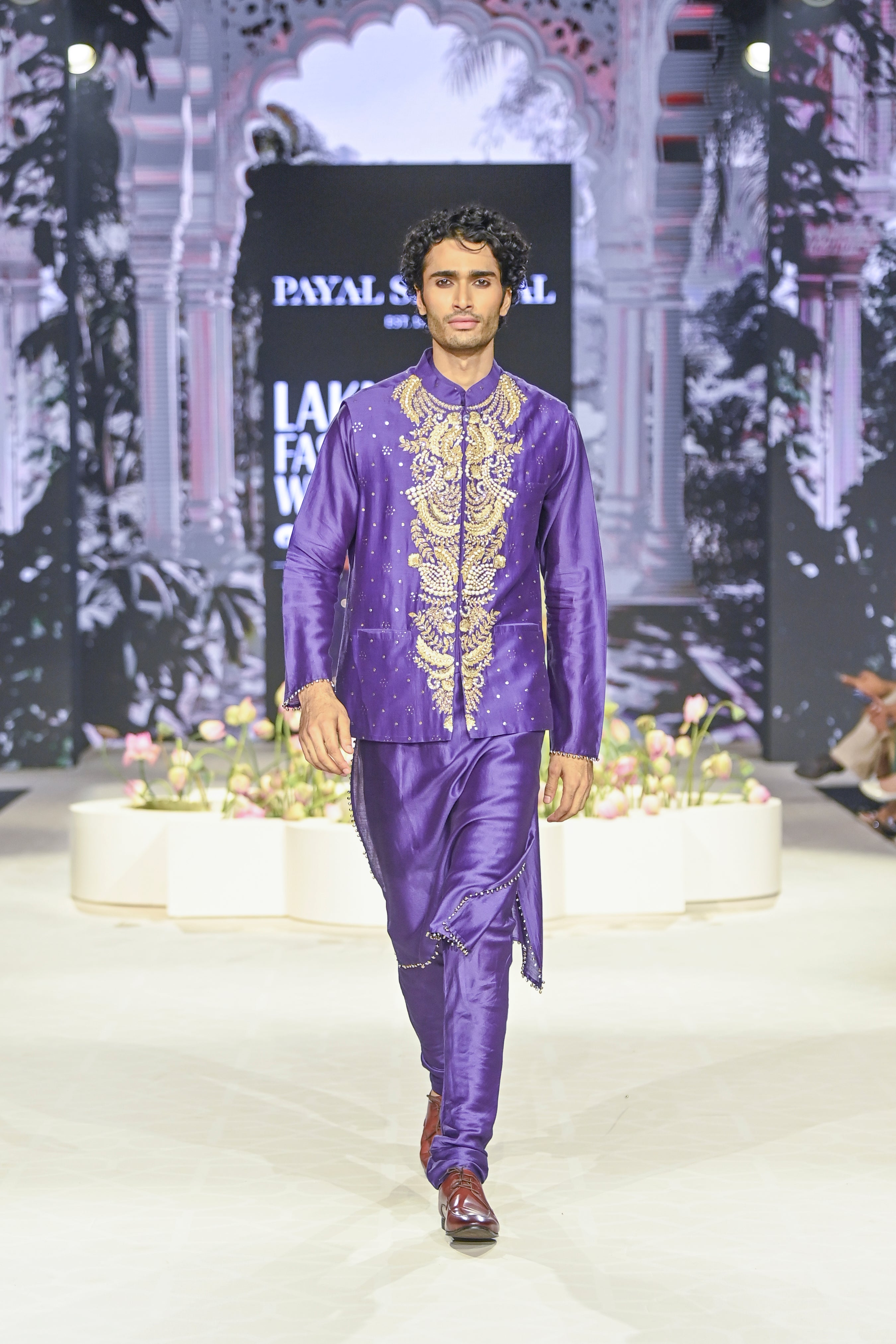 Purple Embroidered Bandi With Kurta And Churidar