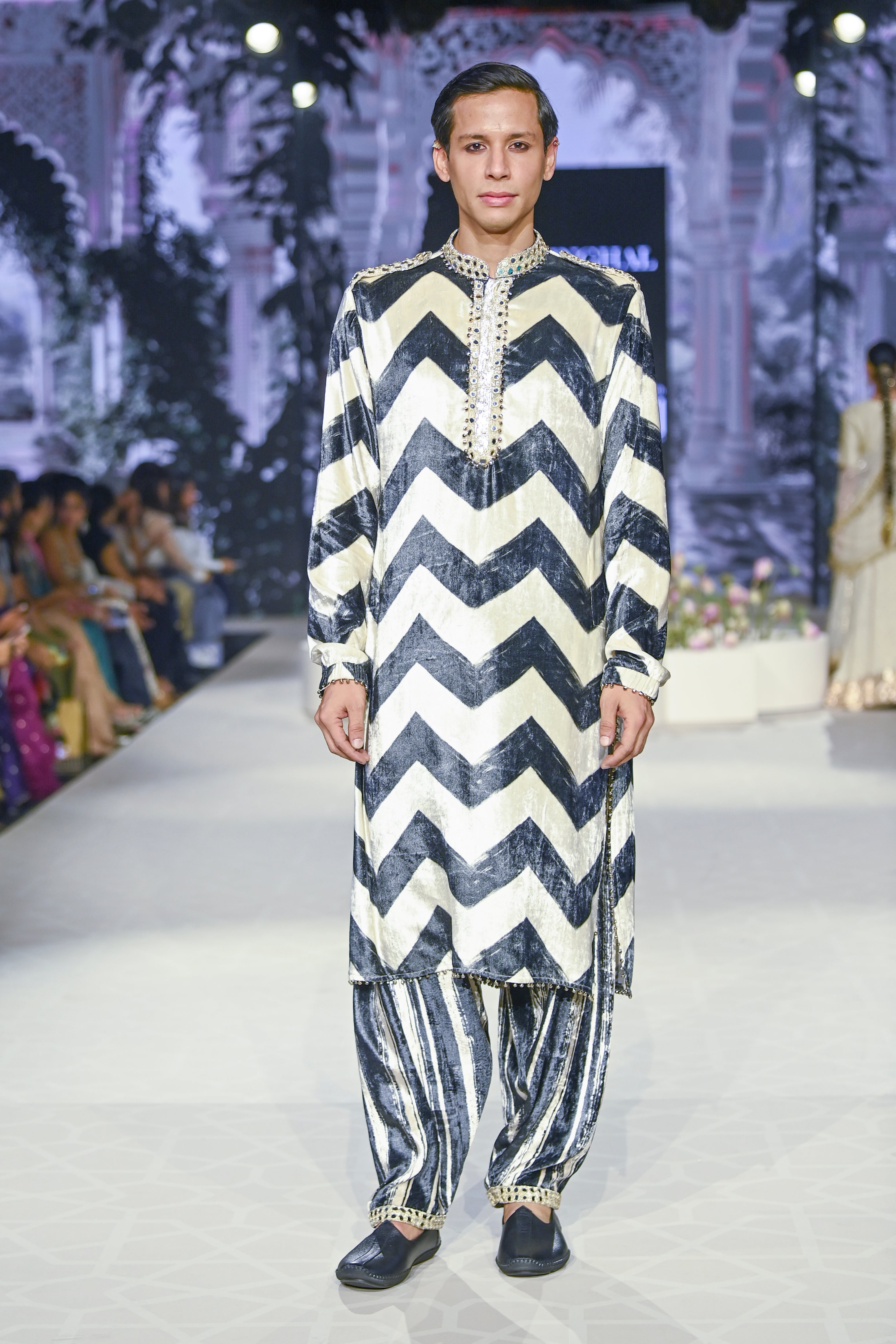 Chevron Printed Embroidered Kurta And Salwar