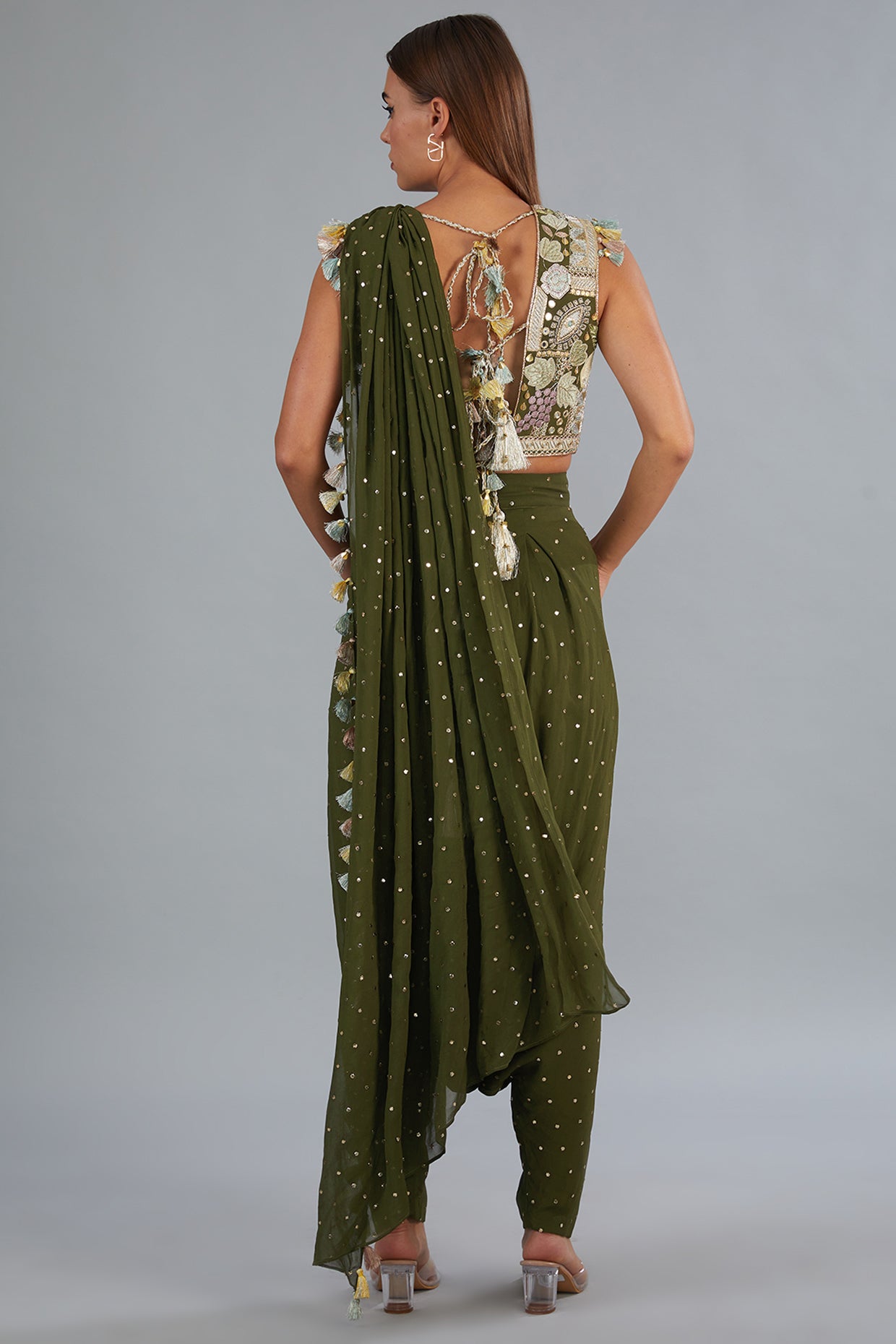 Olive Green Embroidered Top With Pant