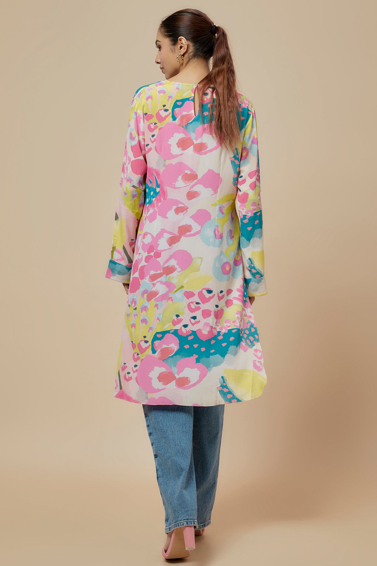 Lime Printed Crepe High Low Tunic