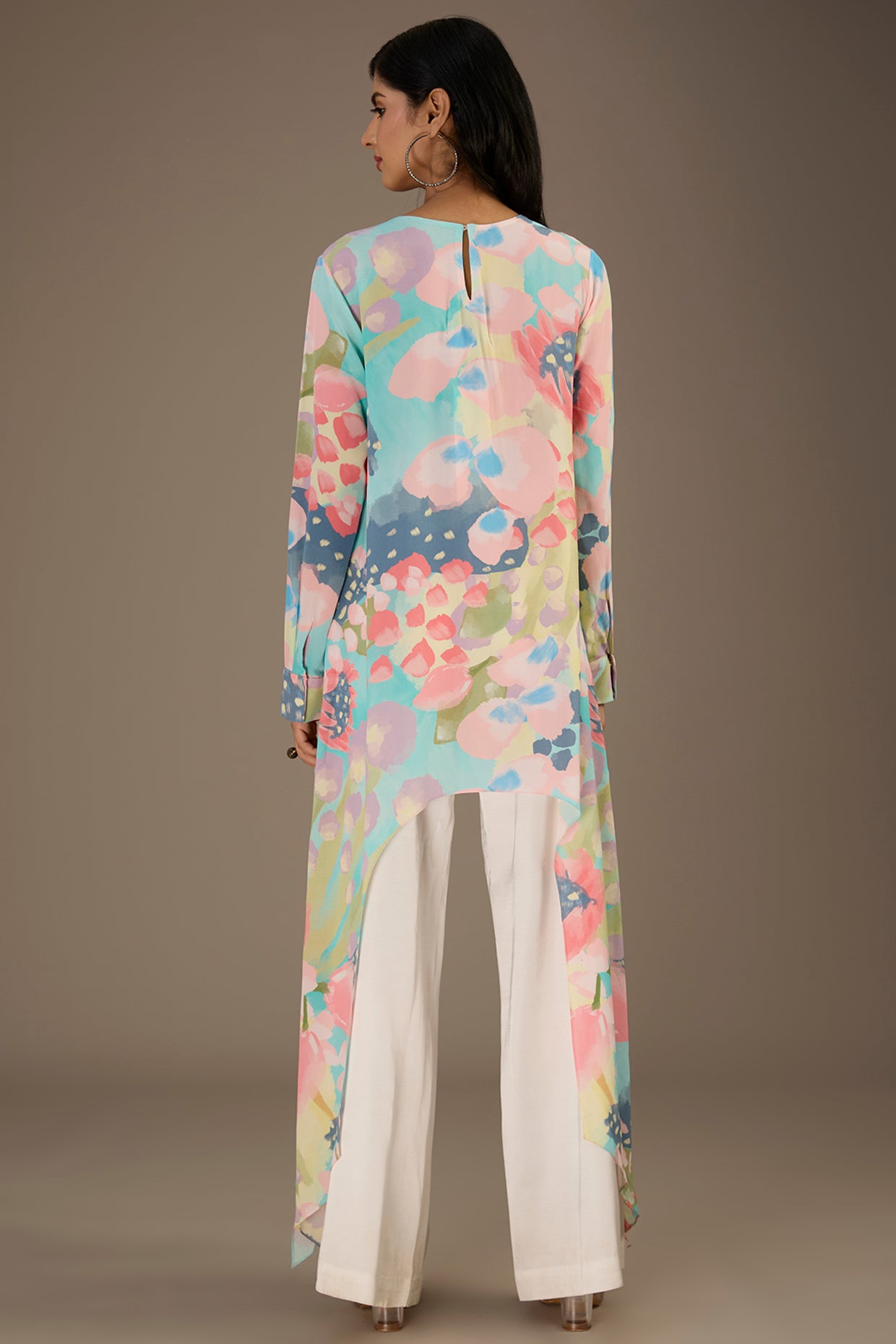 Euphoria Printed Crepe Tunic With Side Tail