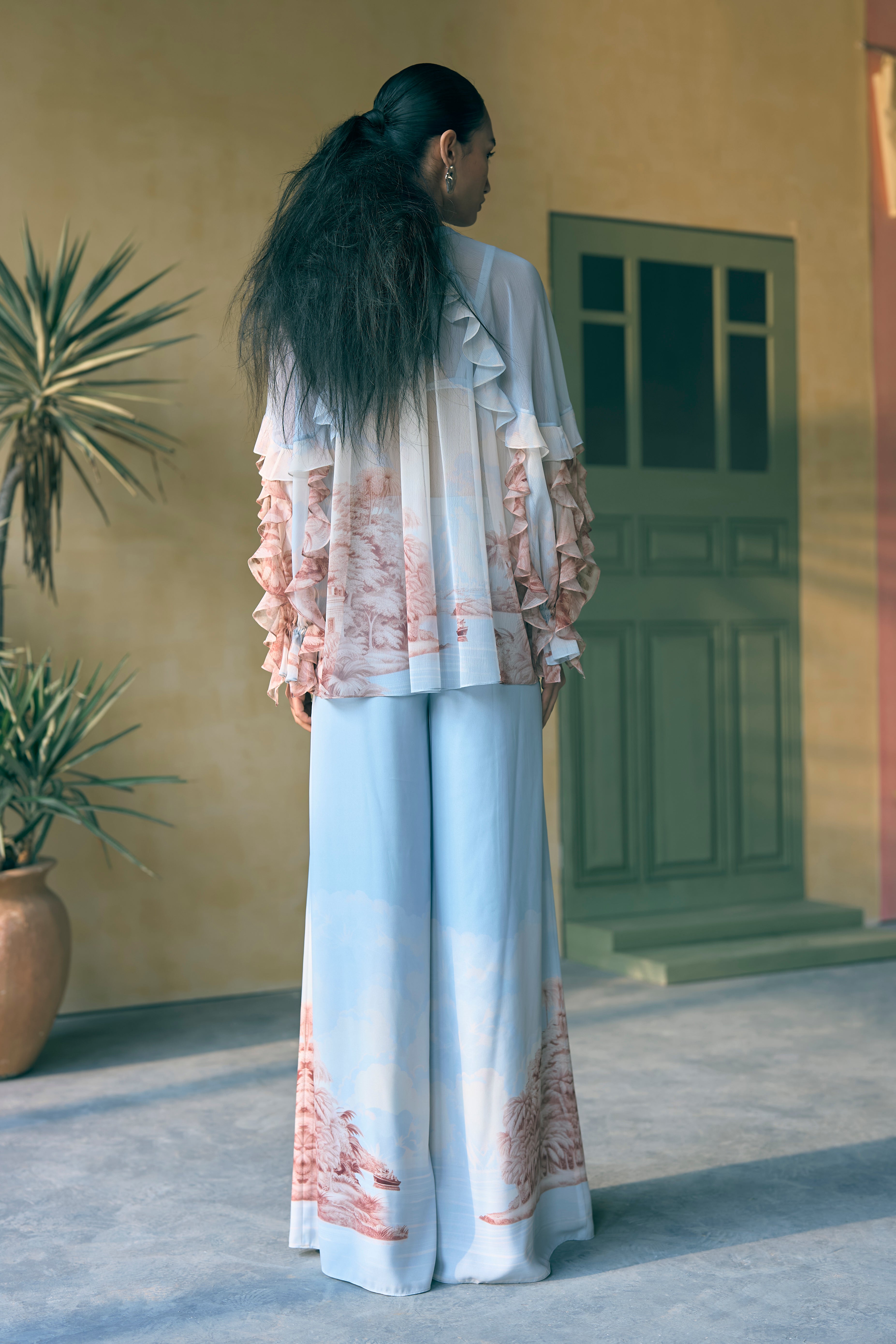 Porto Bloom Smock Top And  Flared Pants