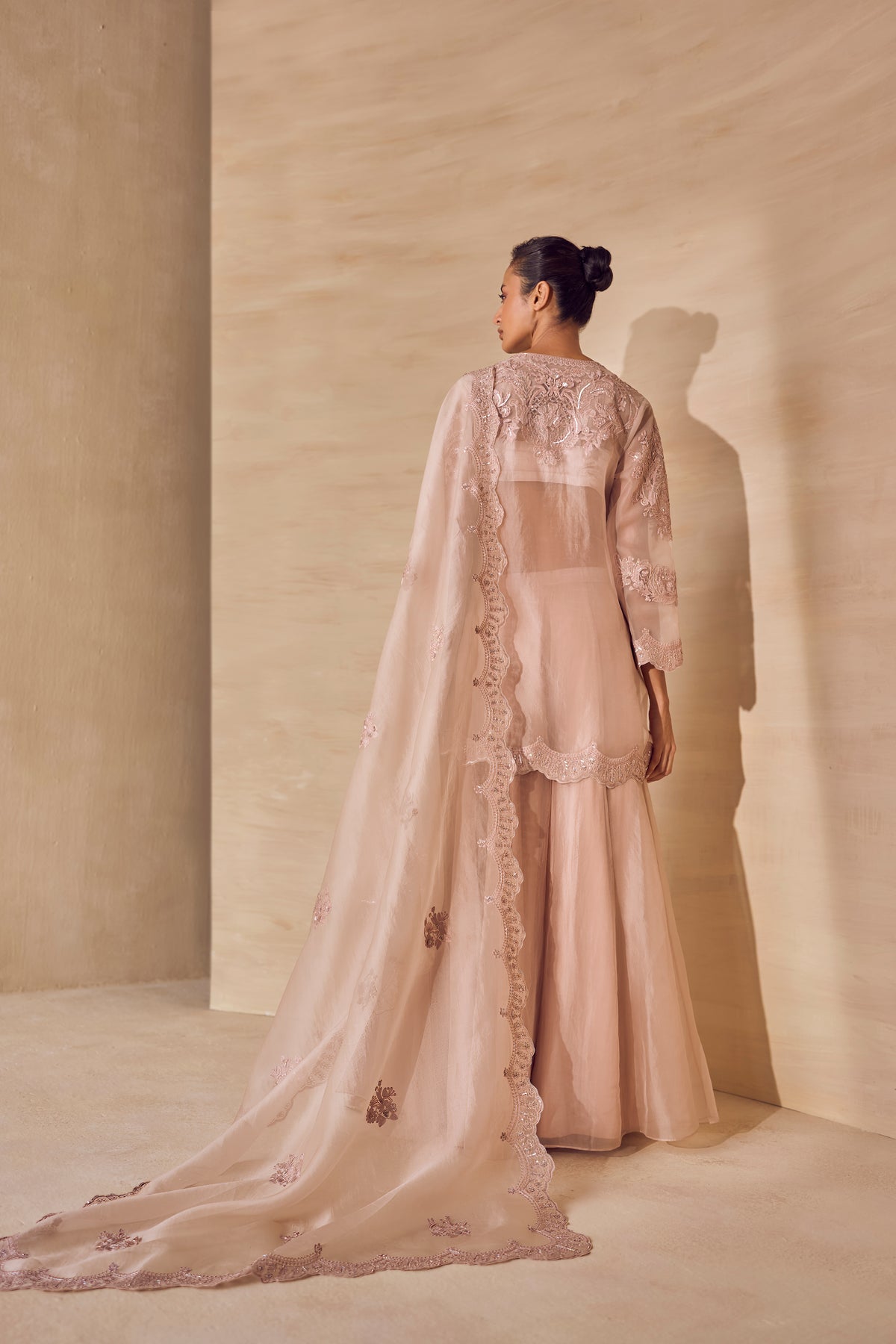 Powder Veil Embroidered Sharara Set