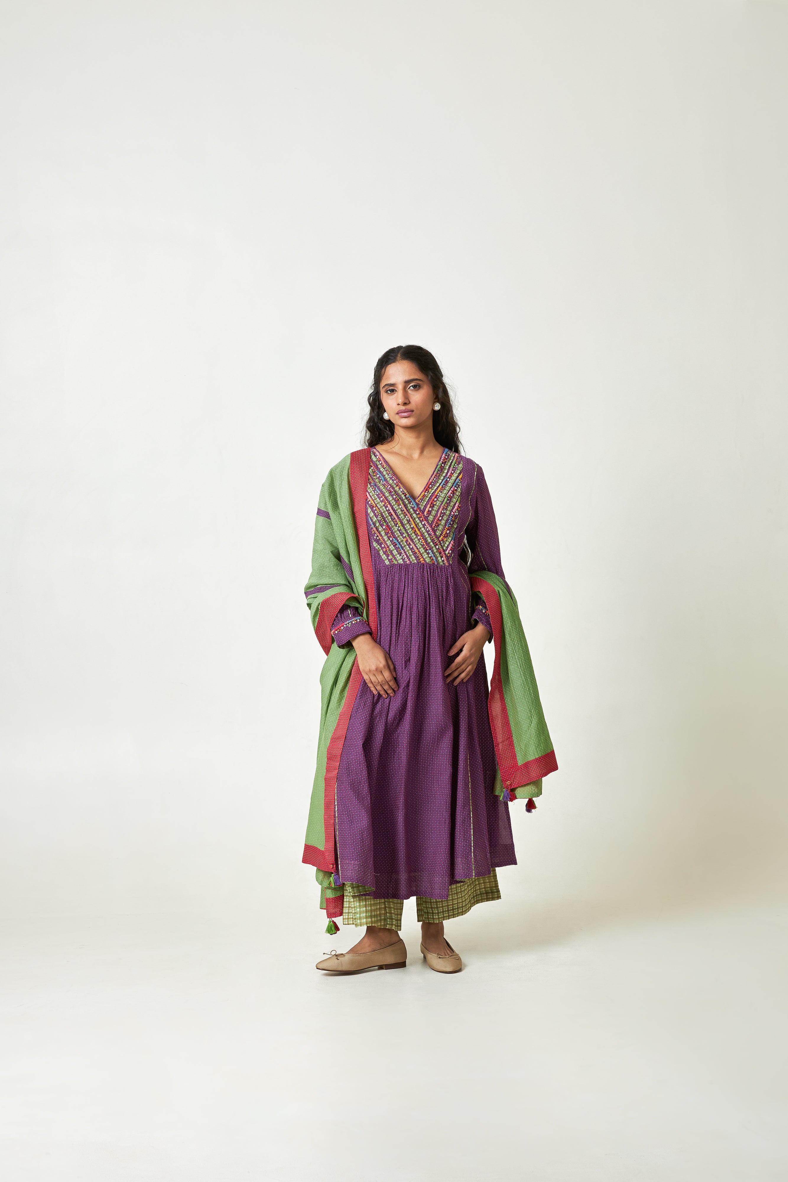 Grape Sun Embroidered Kurta Set- Set Of 3