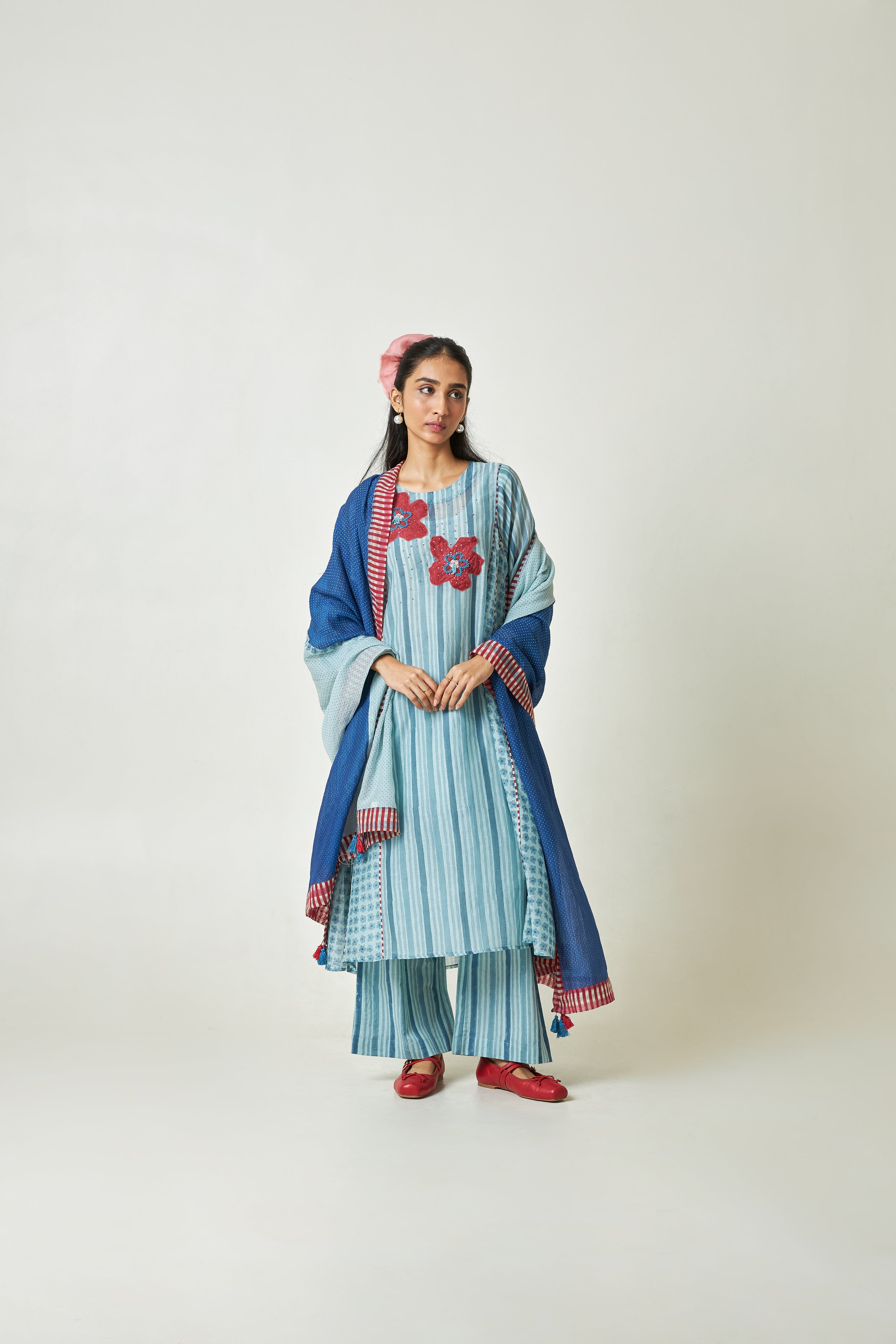 Azure Drift Block Printed  Kurta Set- Set Of 3