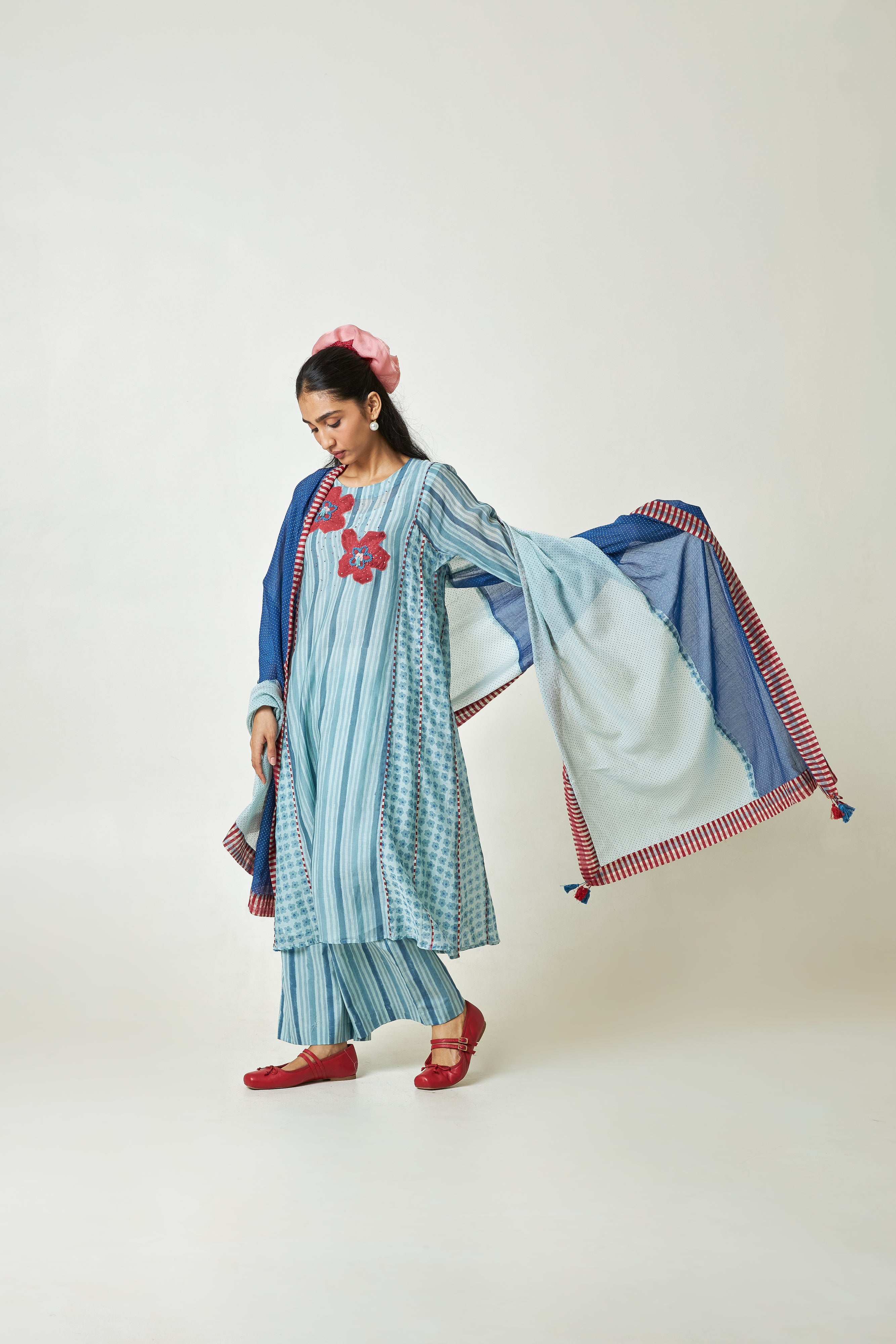 Azure Drift Block Printed  Dupatta