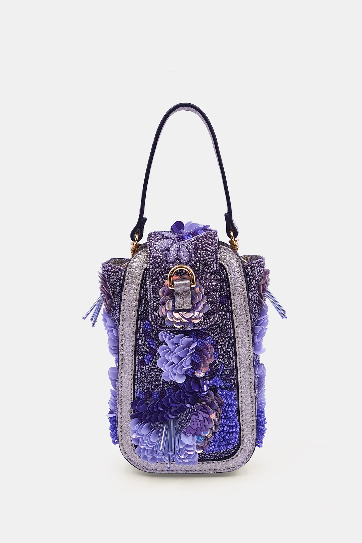 Embellished Beaded Viola Flower Clutch Bag