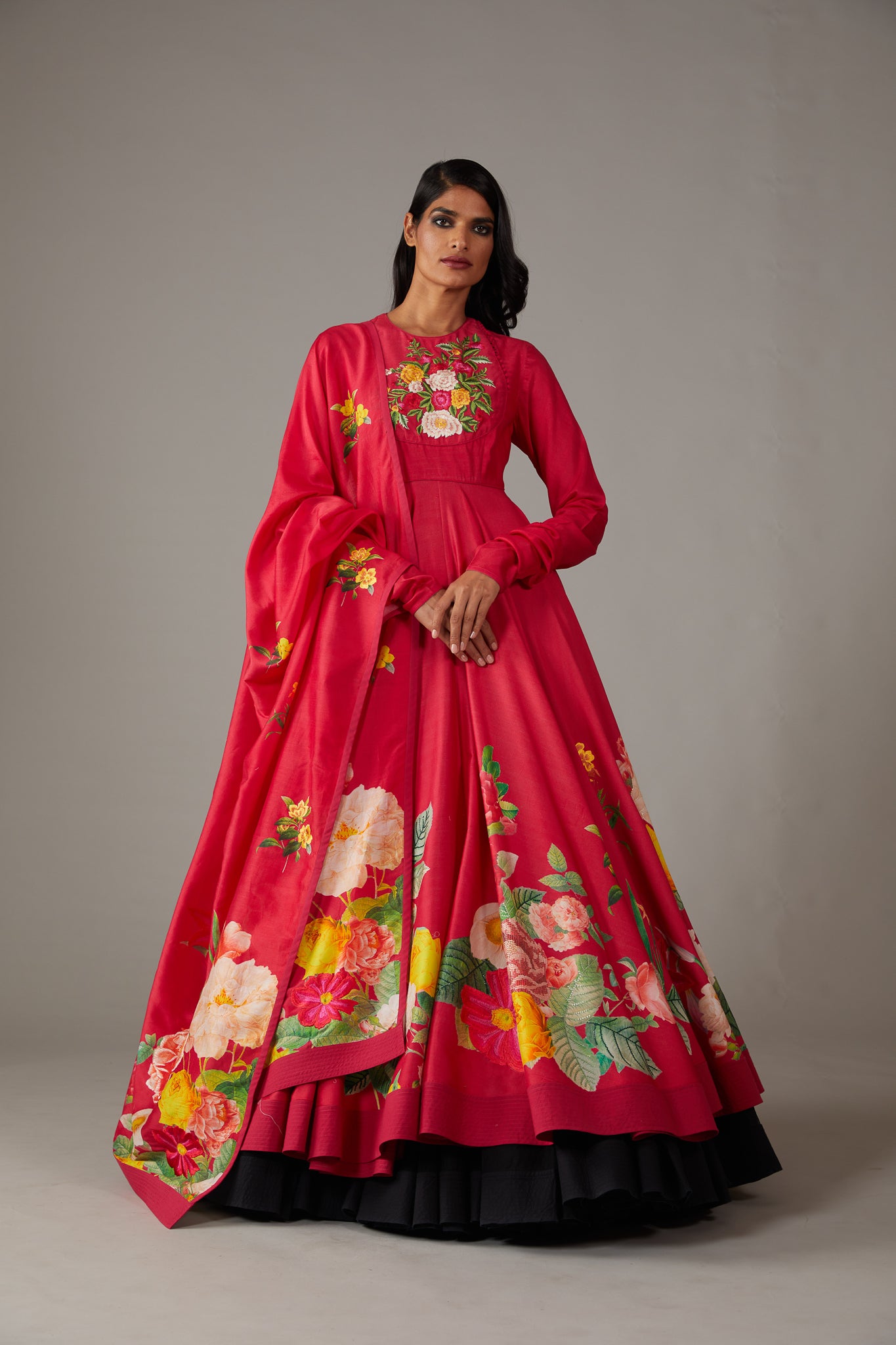 Chanderi Anarkali Set With Multicolour Print