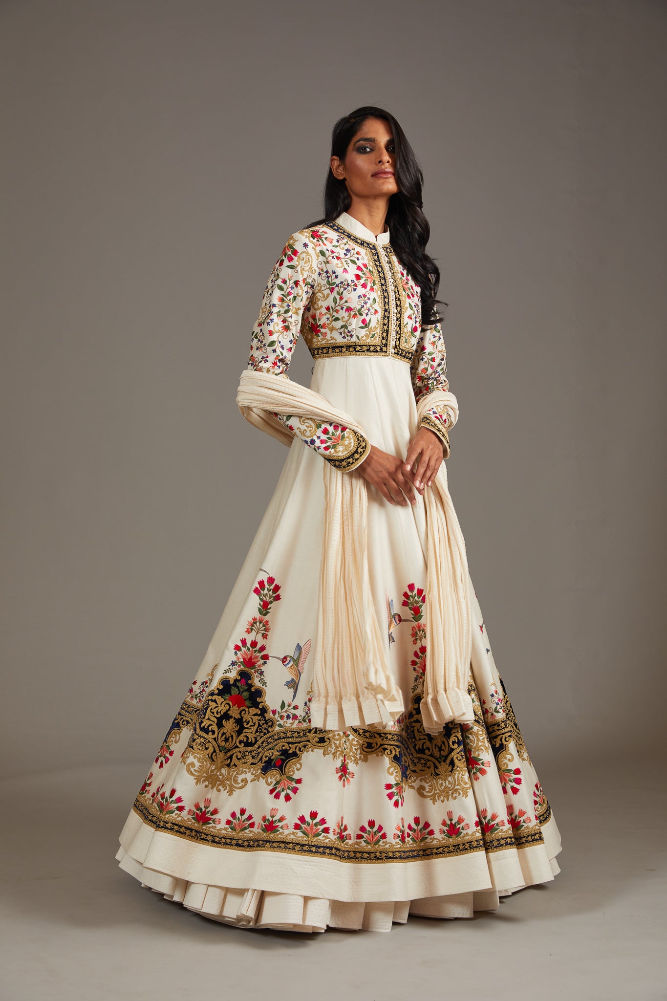 Chanderi Anarkali Set With Silk Velvet Embroidery Work