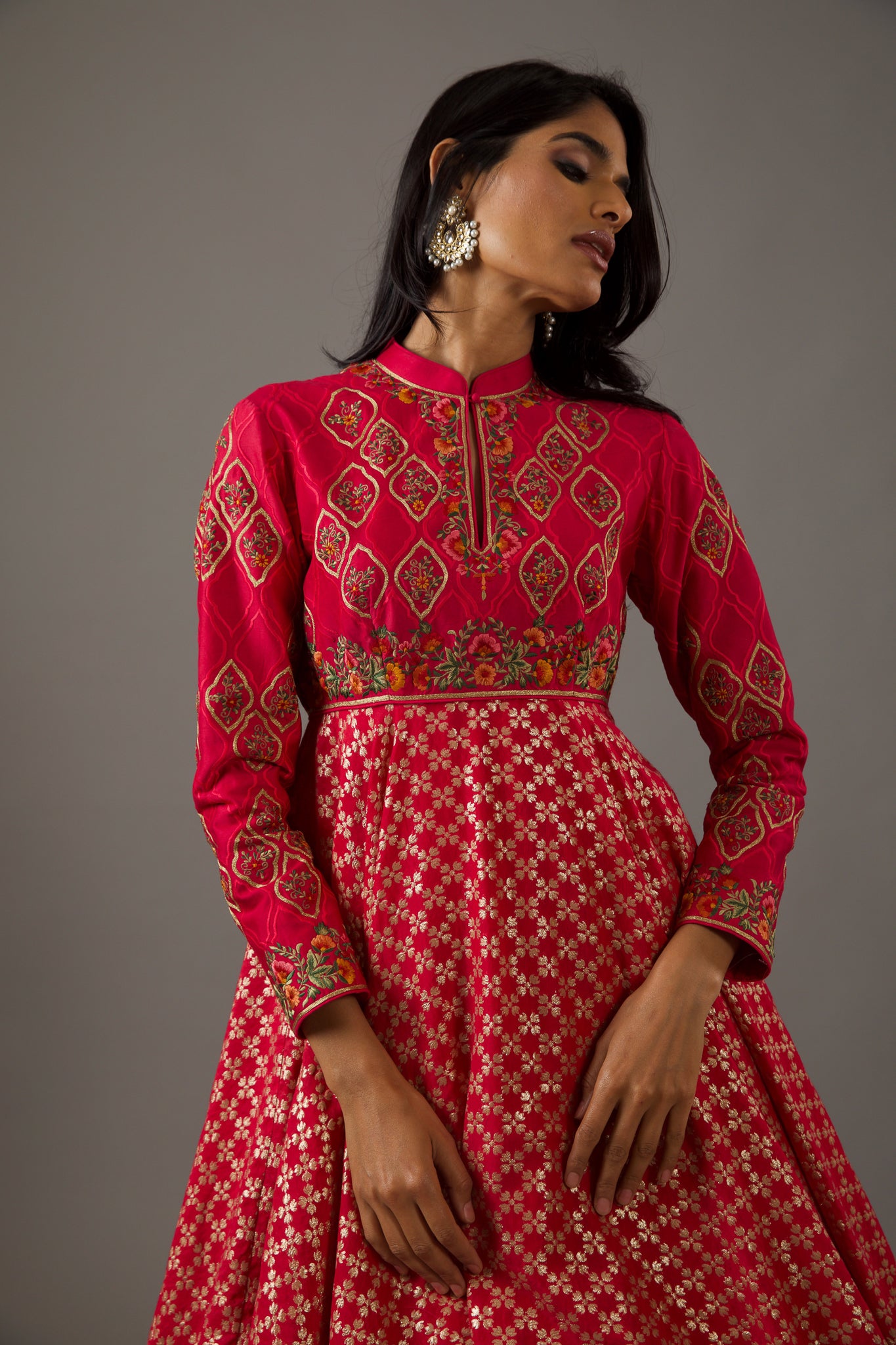 Chanderi Anarkali Set With Embroidery
