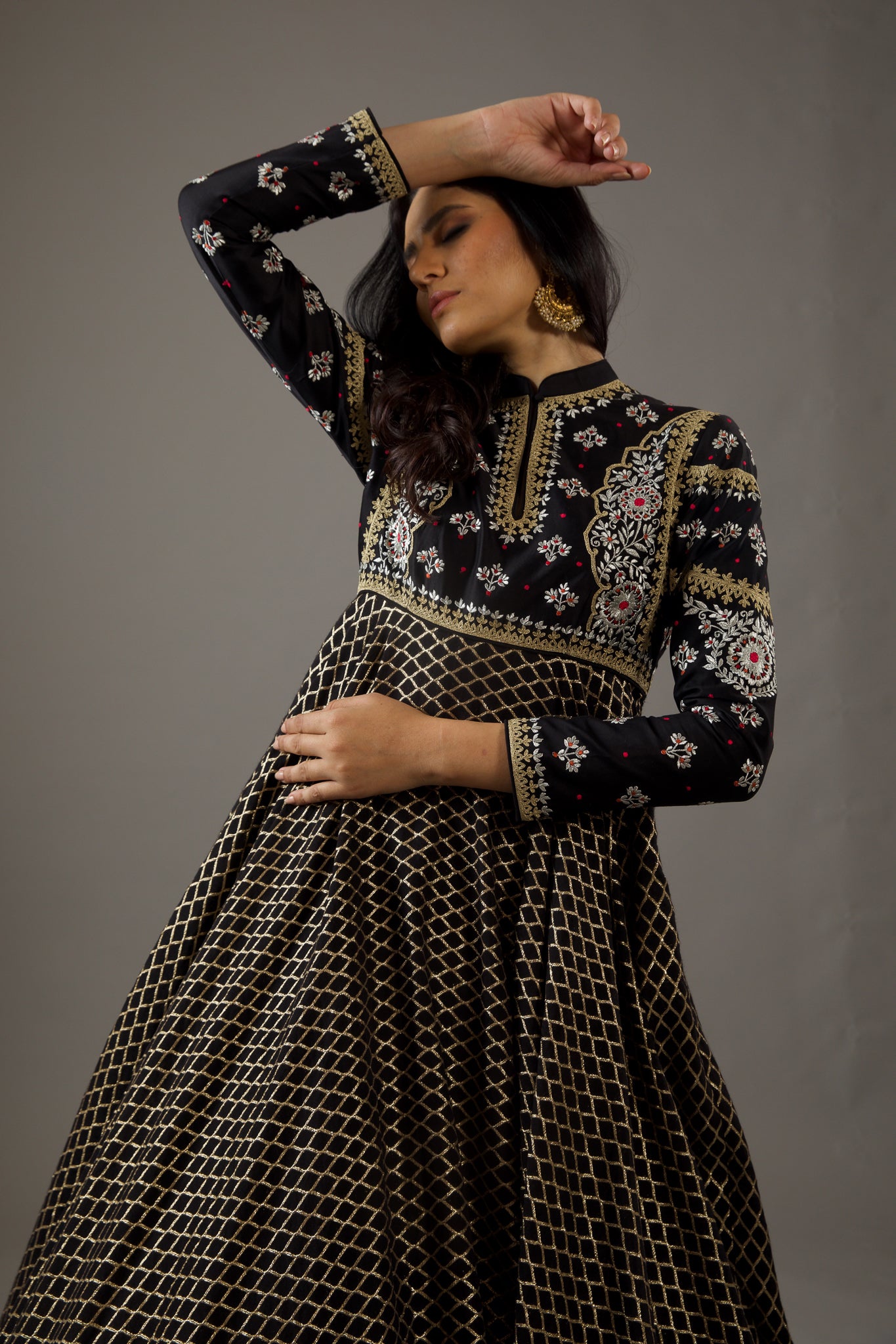 Black Chanderi Anarkali Set With Embroidery
