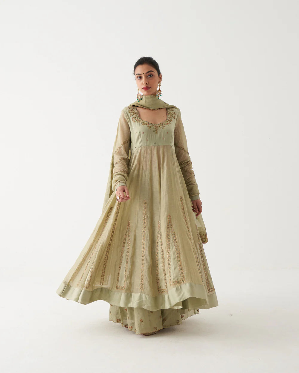 Noor - Pastel Spring Green Chanderi Silk Anarkali