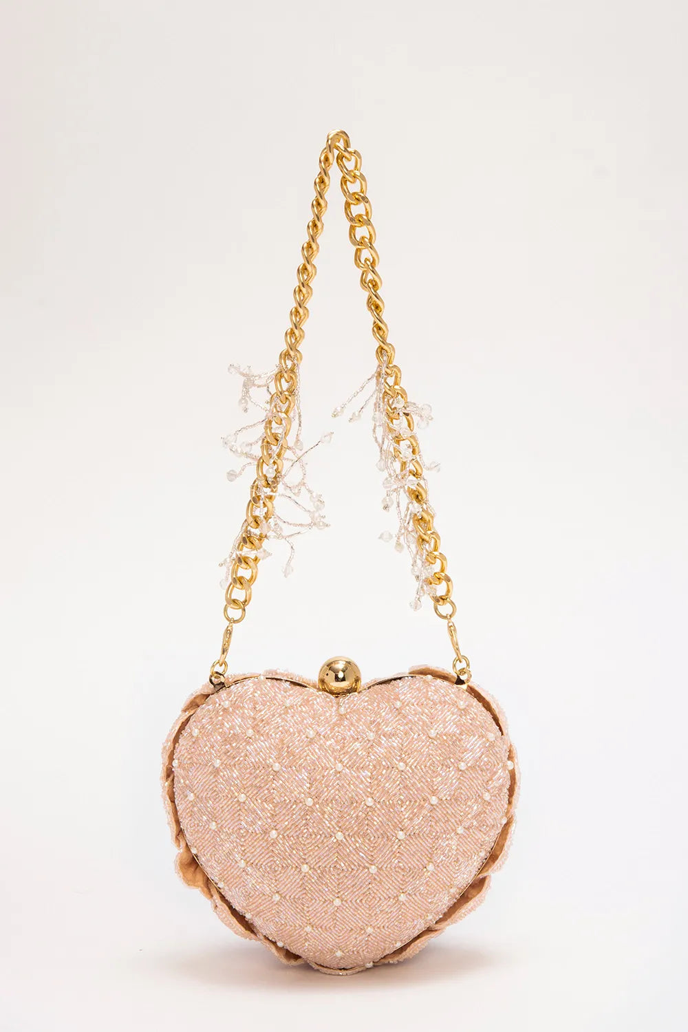 Isa Beaded Heart Clutch - Blush