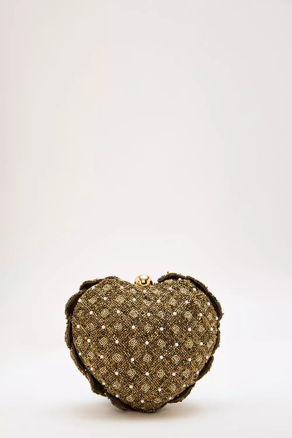 Isa Beaded Heart Clutch - Vintage Gold