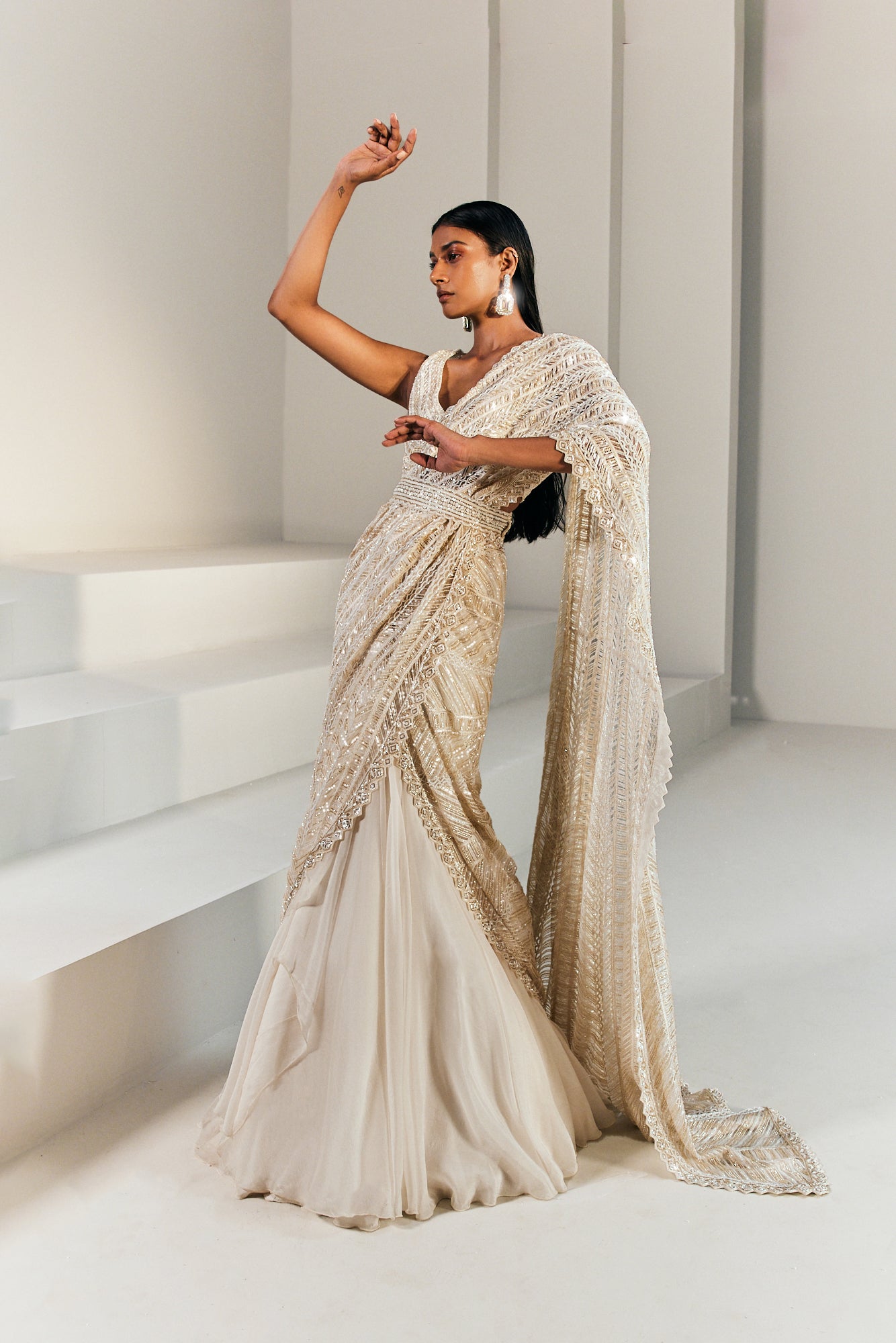 Lyubov Ivory Lehenga Saree Set