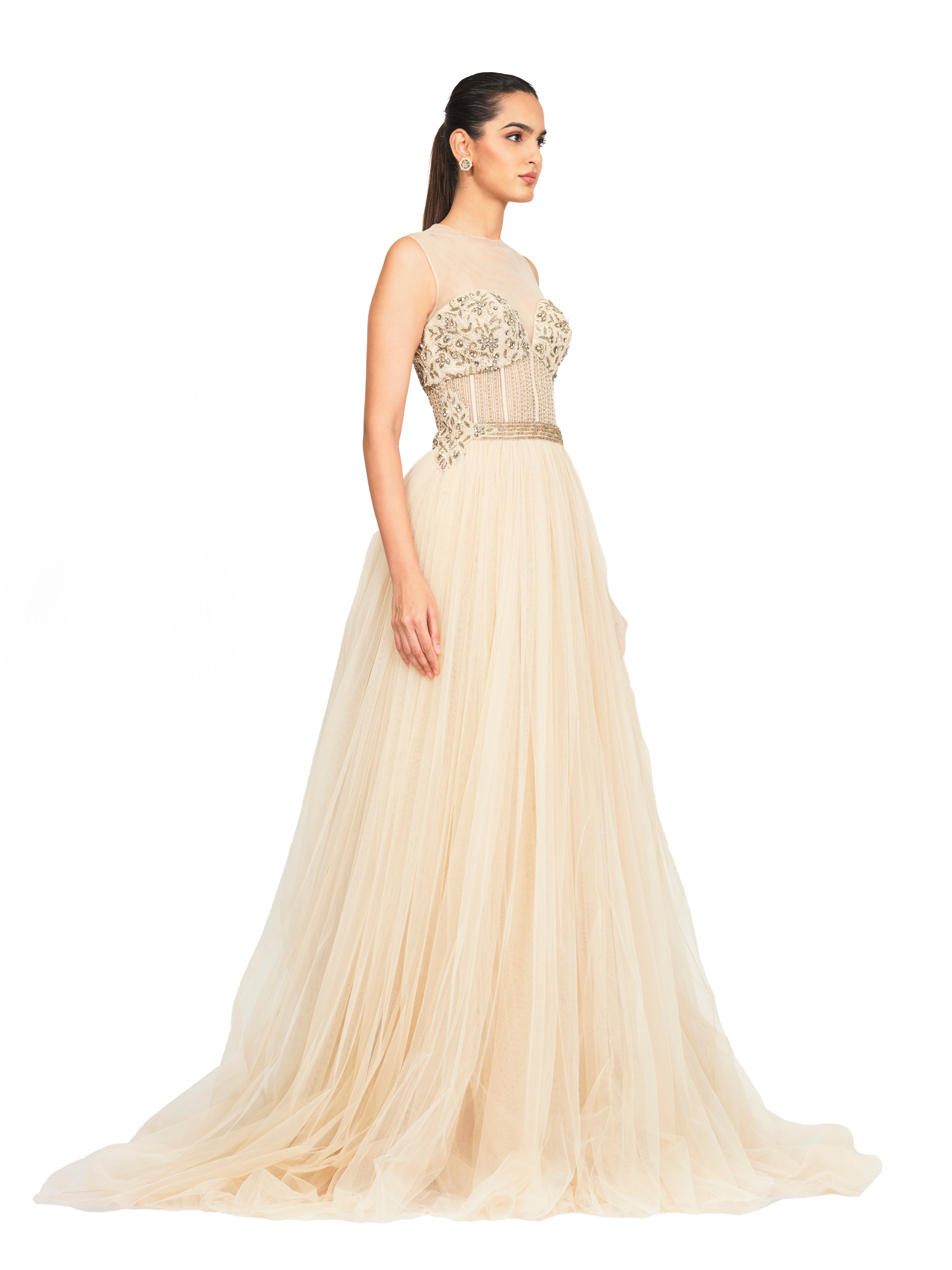 Hand Beaded Gown Net Flare
